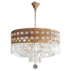 Low Plafonnier Crystal Chandelier Brass Lustre Ceiling Antique Bronze Red