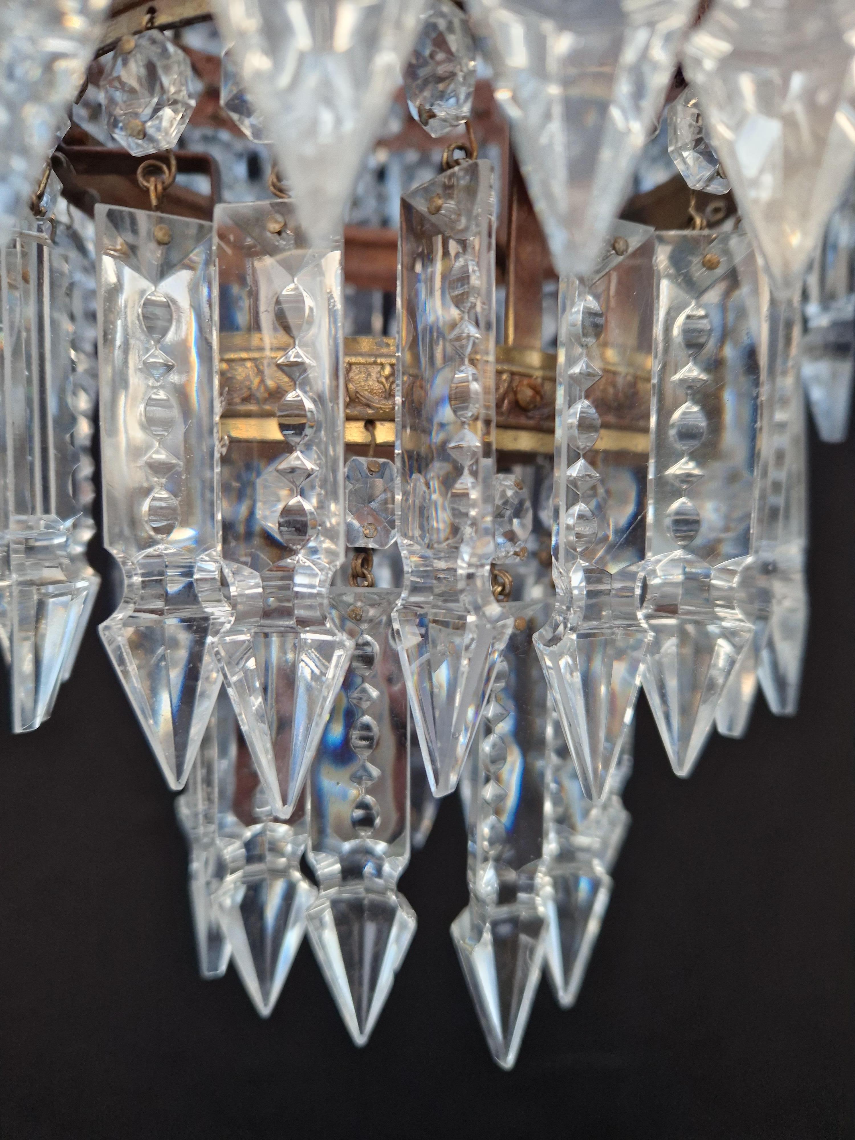 Européen Plafonnier bas en cristal lustre en laiton lustré Art Déco bronze en vente