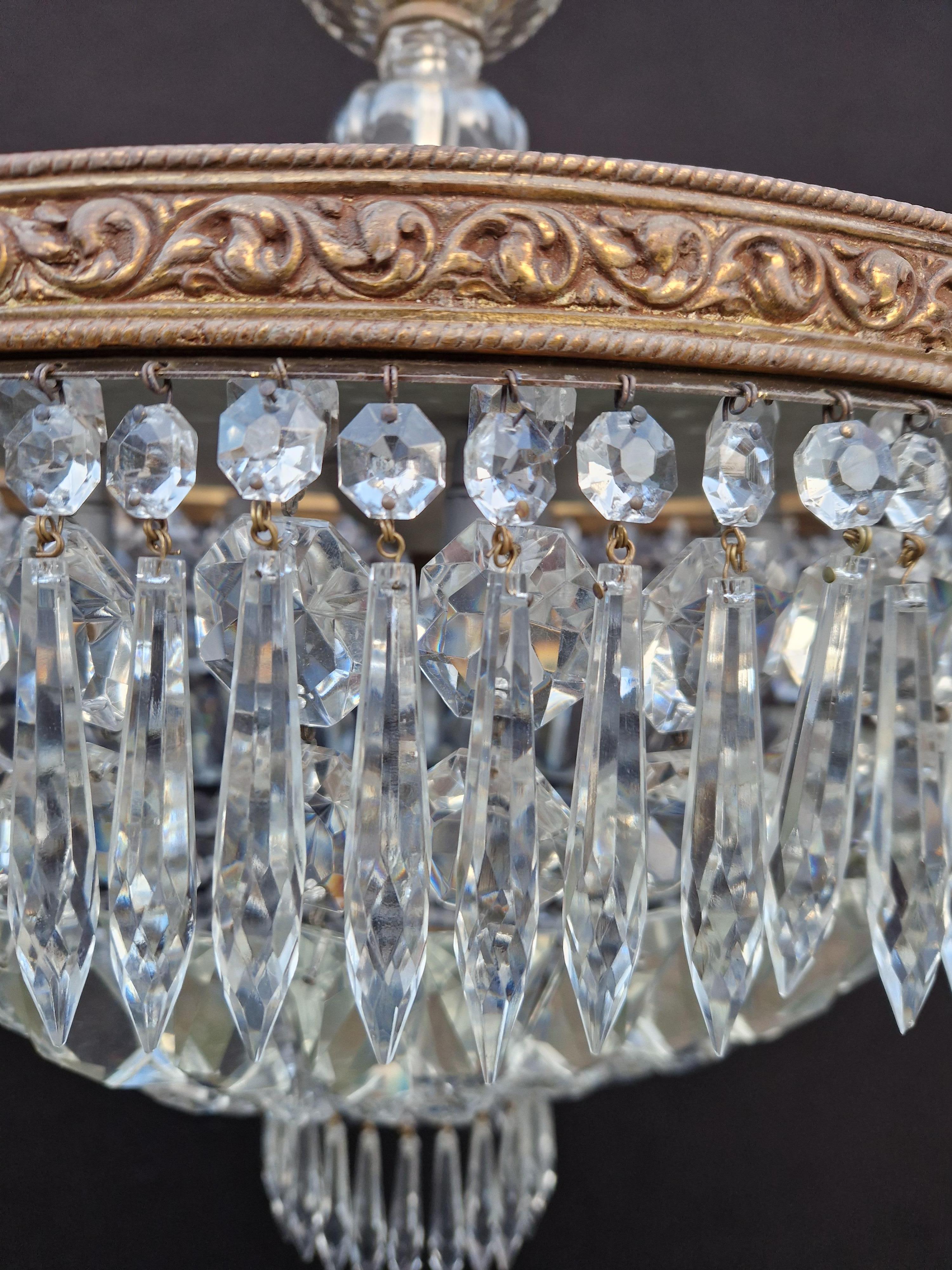 Low Plafonnier Crystal Chandelier Brass Lustre Ceiling Art Deco Bronze 1