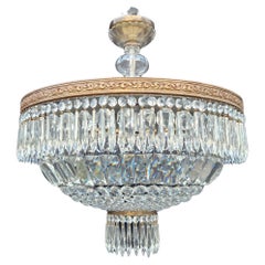 Low Plafonnier Crystal Chandelier Brass Lustre Ceiling Art Deco Bronze