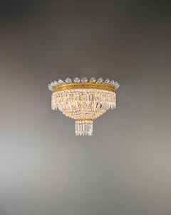 Low Plafonnier Crystal Chandelier Brass Lustre Ceiling Art Deco Gold Antique