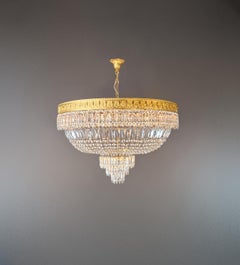 Low Plafonnier Crystal Chandelier Brass Lustre Ceiling Art Deco Gold