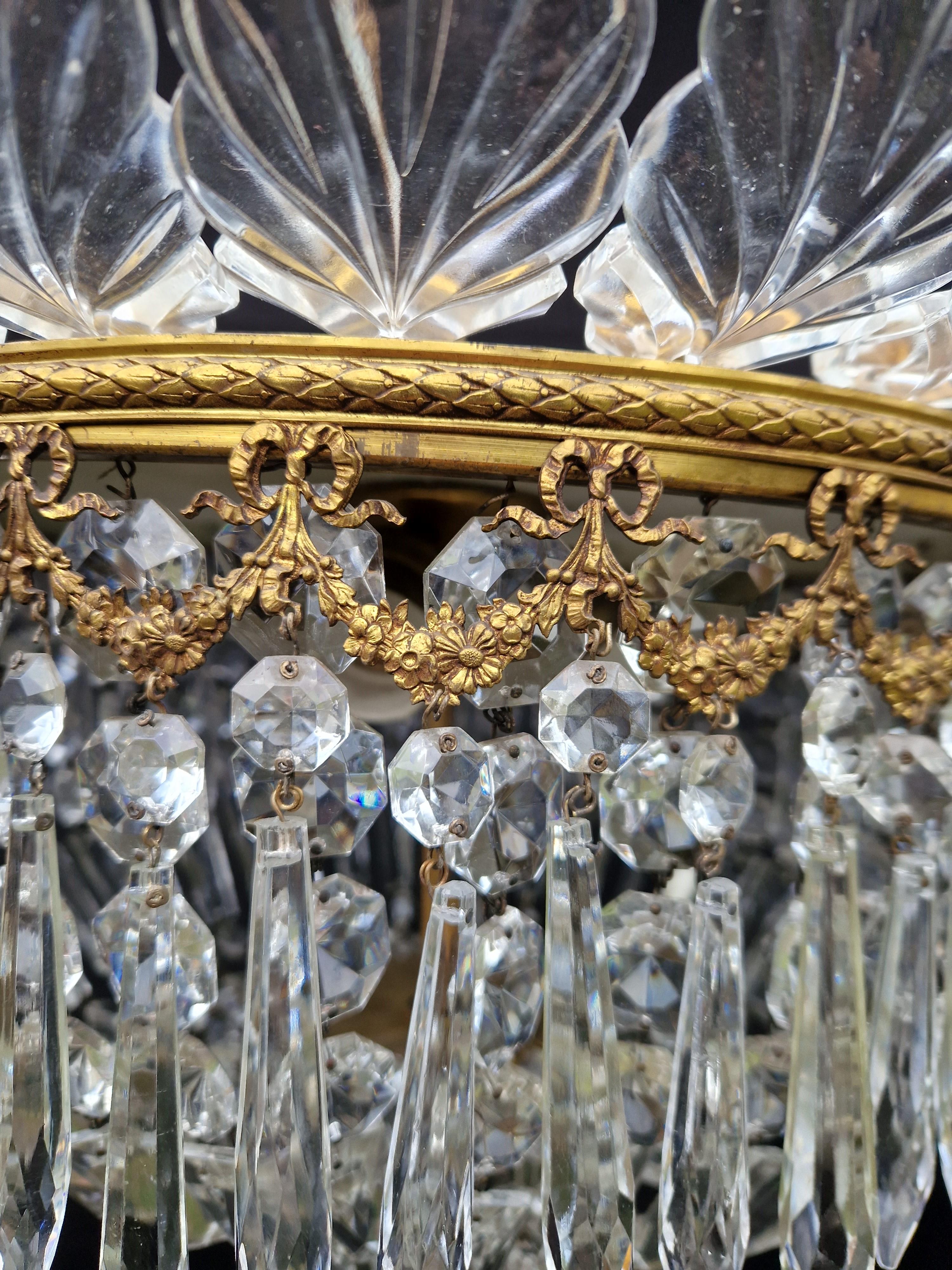 Plafonnier Kristall-Kronleuchter Messing Lüster Decken Art Deco Gold (Europäisch) im Angebot