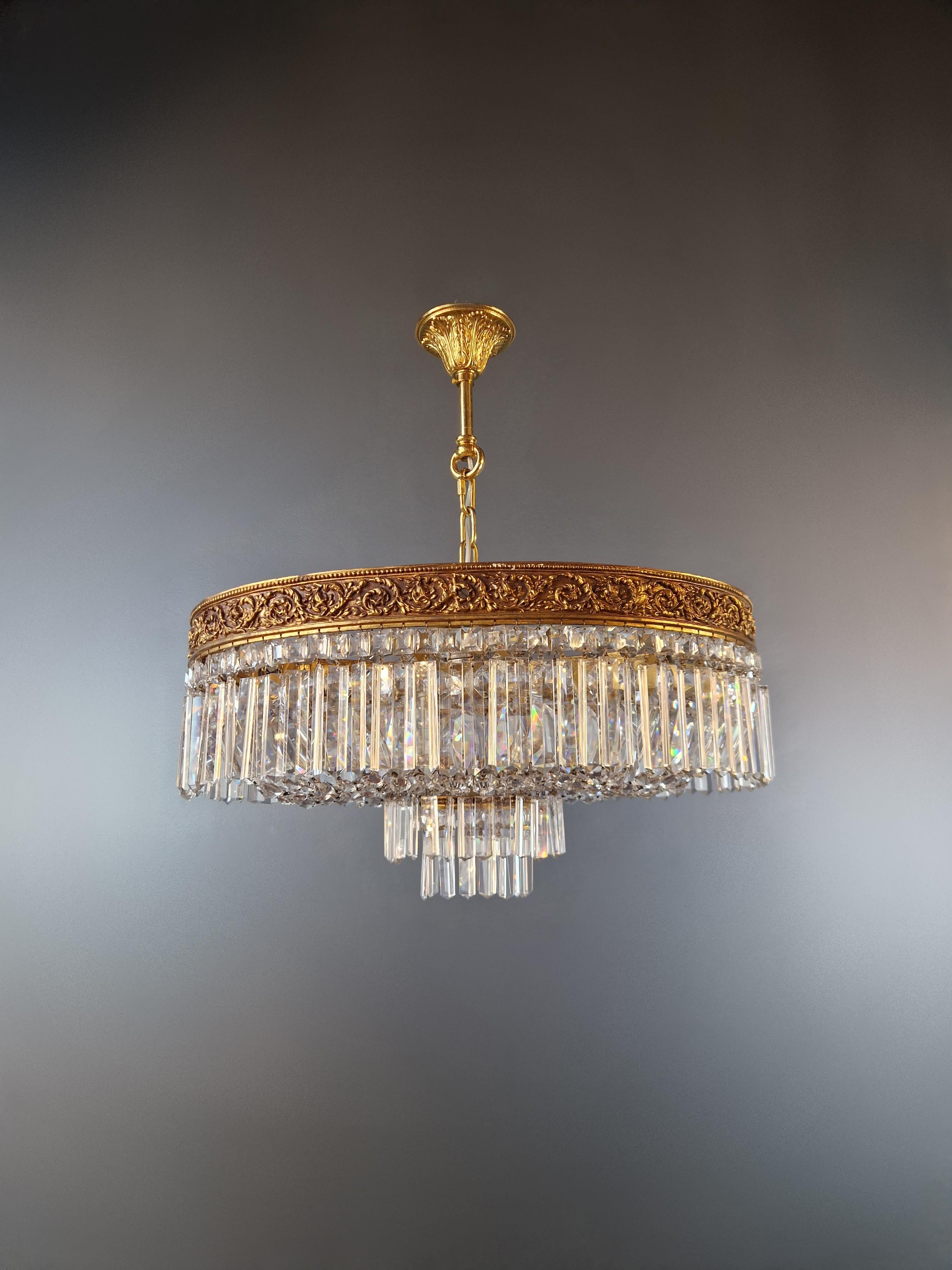 Plafonnier Kristall-Kronleuchter Messing Lüster Decken Art Deco Gold (Italienisch) im Angebot
