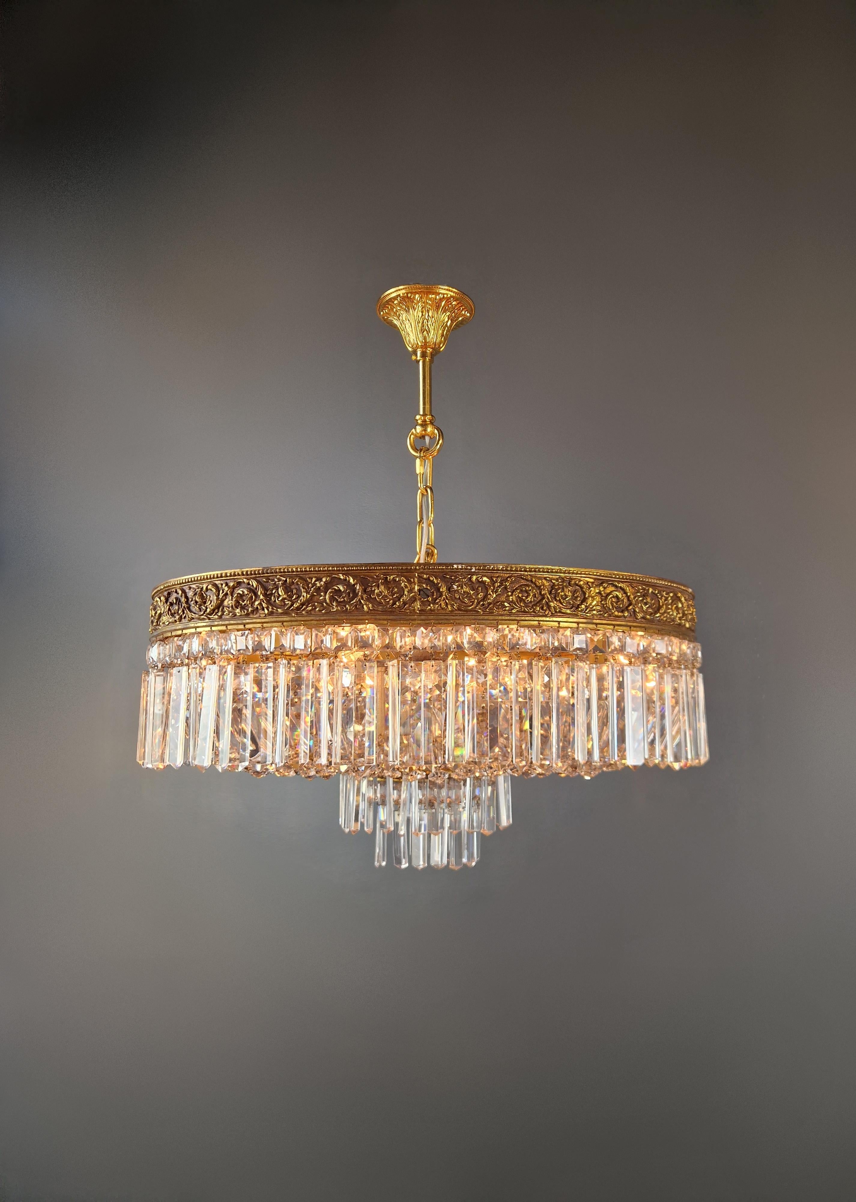 Plafonnier Kristall-Kronleuchter Messing Lüster Decken Art Deco Gold im Zustand „Gut“ im Angebot in Berlin, DE