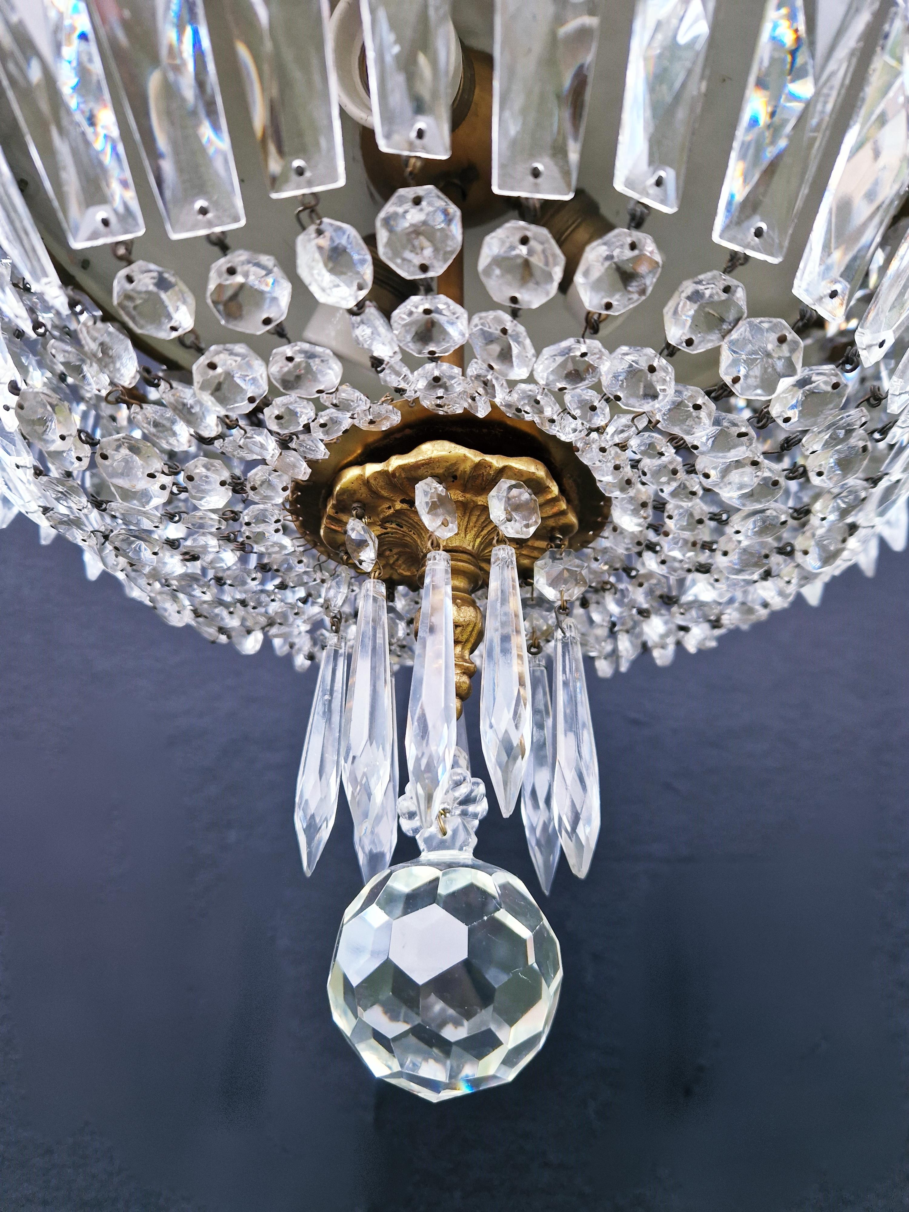 Plafonnier Kristall-Kronleuchter Messing Lüster Decken Art Deco Gold (19. Jahrhundert) im Angebot