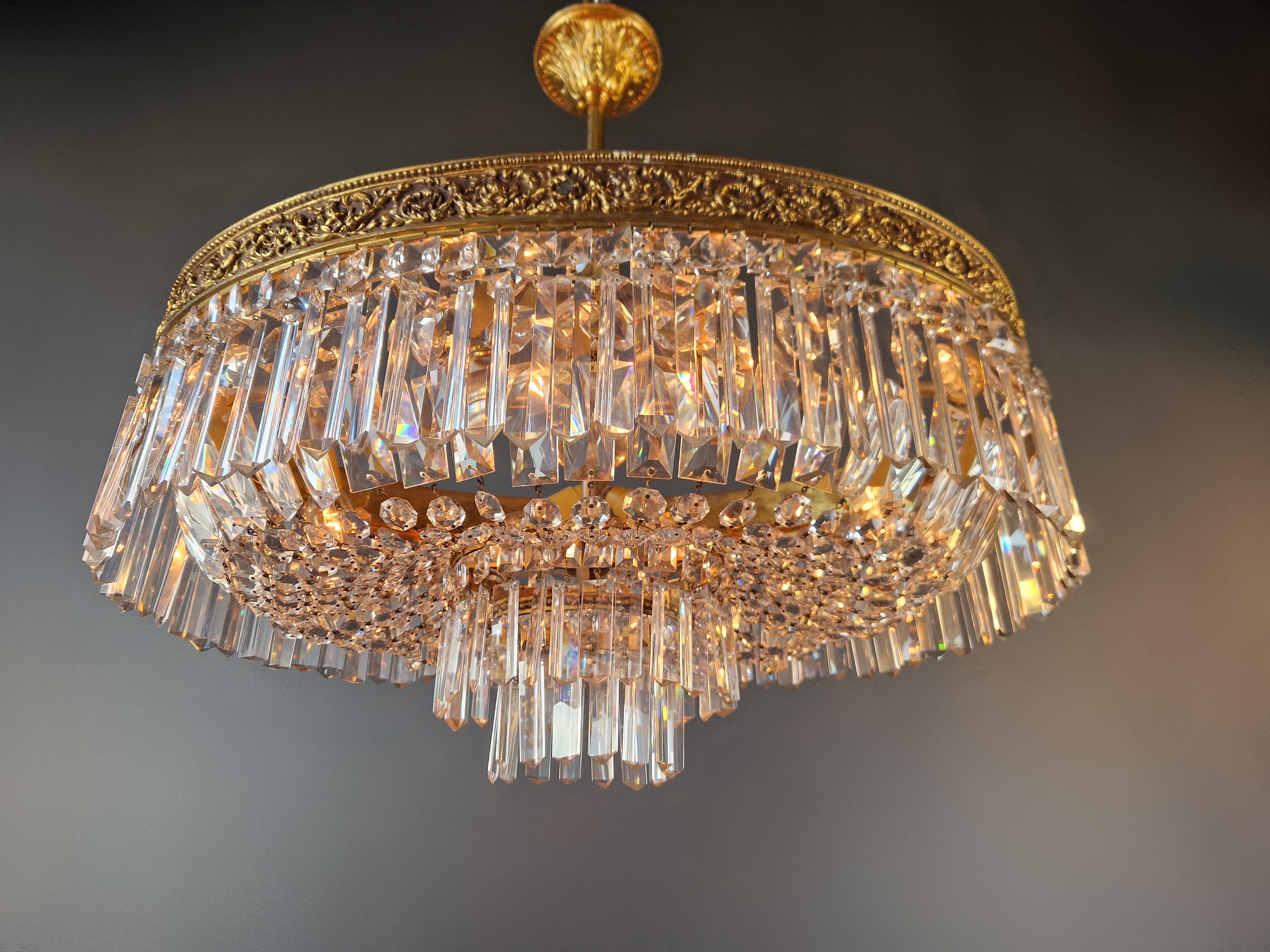 Plafonnier Kristall-Kronleuchter Messing Lüster Decken Art Deco Gold im Angebot 1