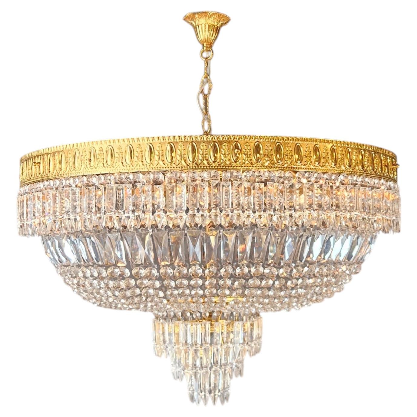Low Plafonnier Crystal Chandelier Brass Lustre Ceiling Art Deco Gold