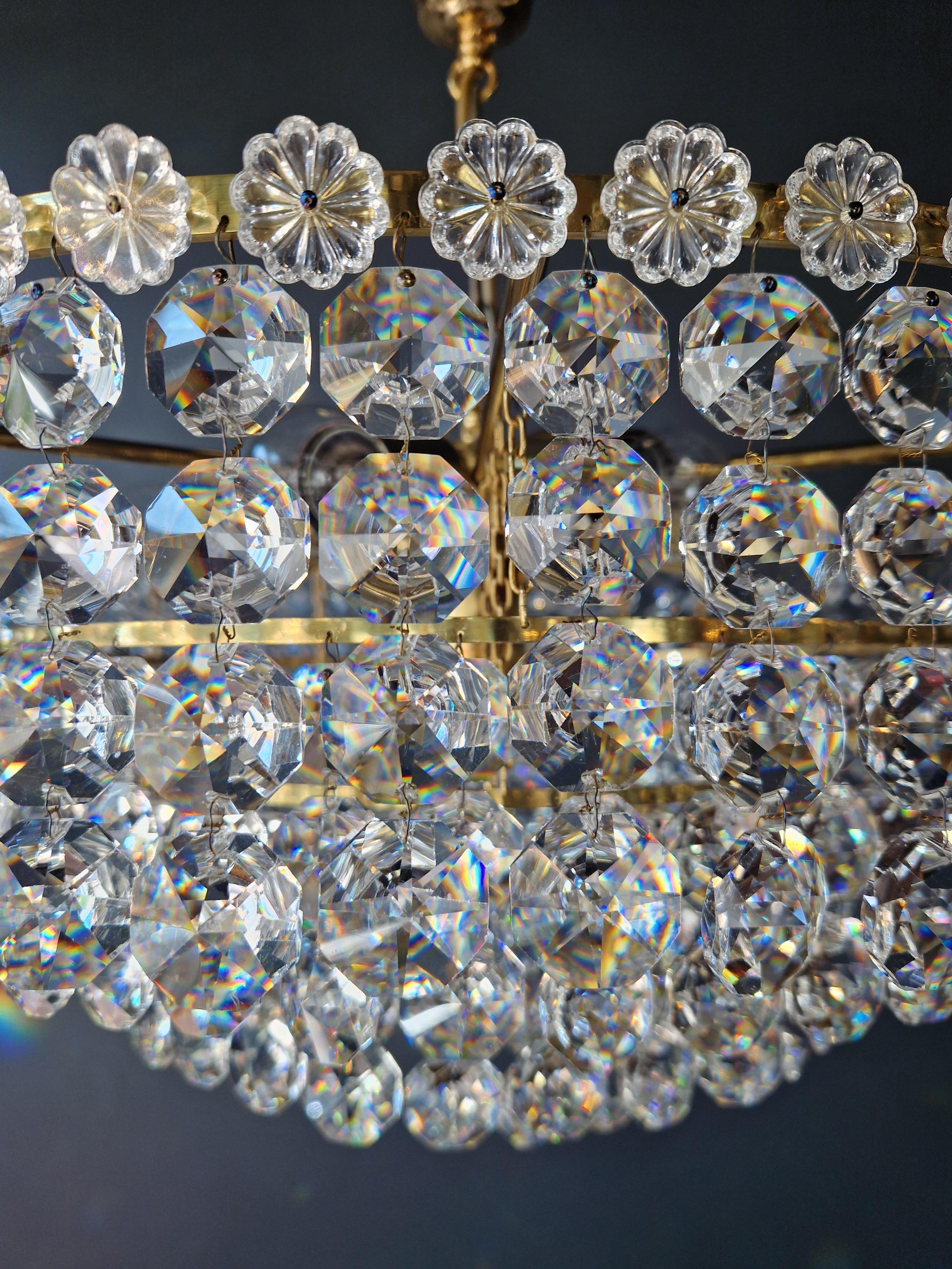 Low Plafonnier Crystal Chandelier Brass Lustre Ceiling Art Deco Gold Sparkle 3