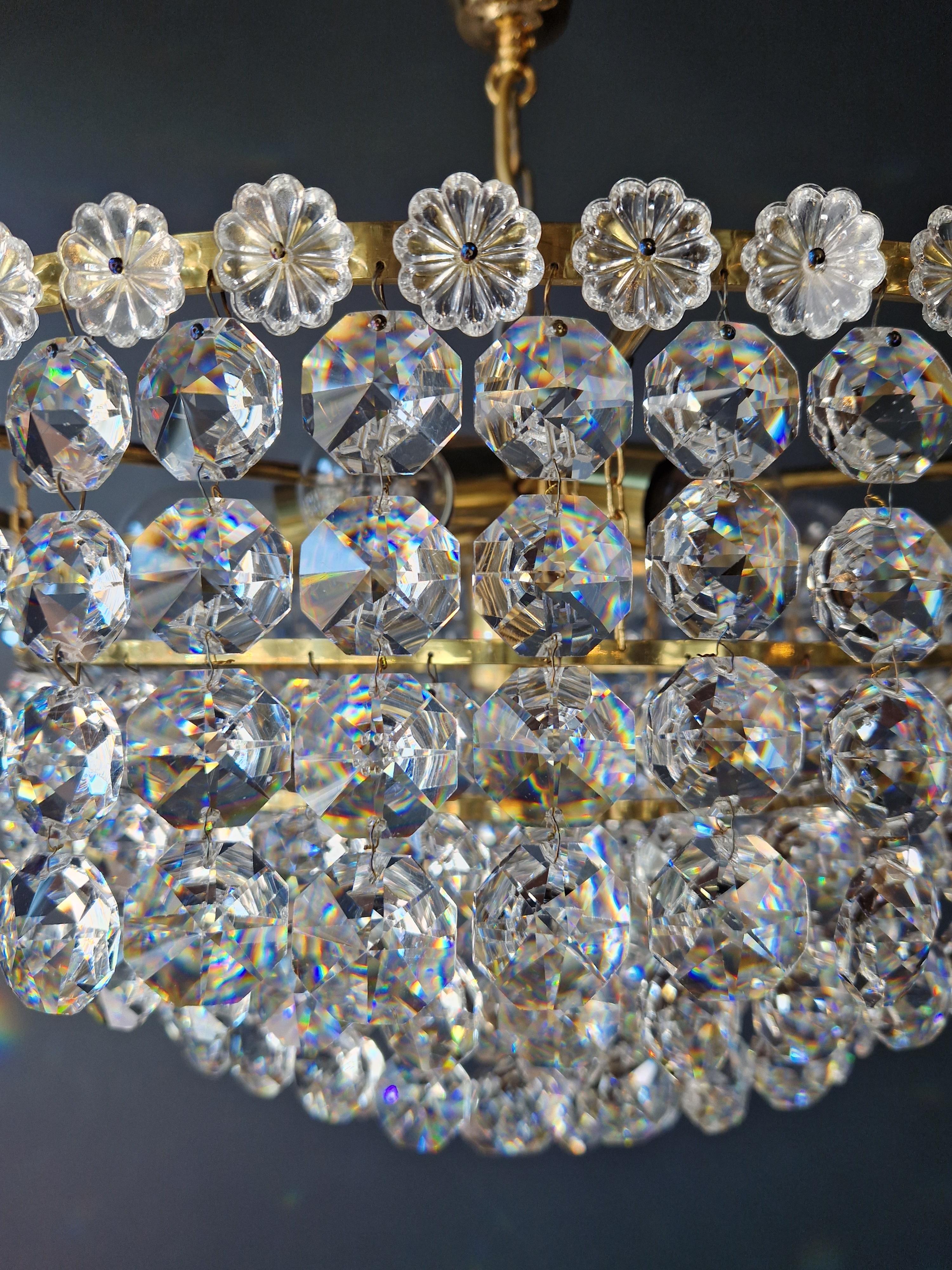 Low Plafonnier Crystal Chandelier Brass Lustre Ceiling Art Deco Gold Sparkle 4