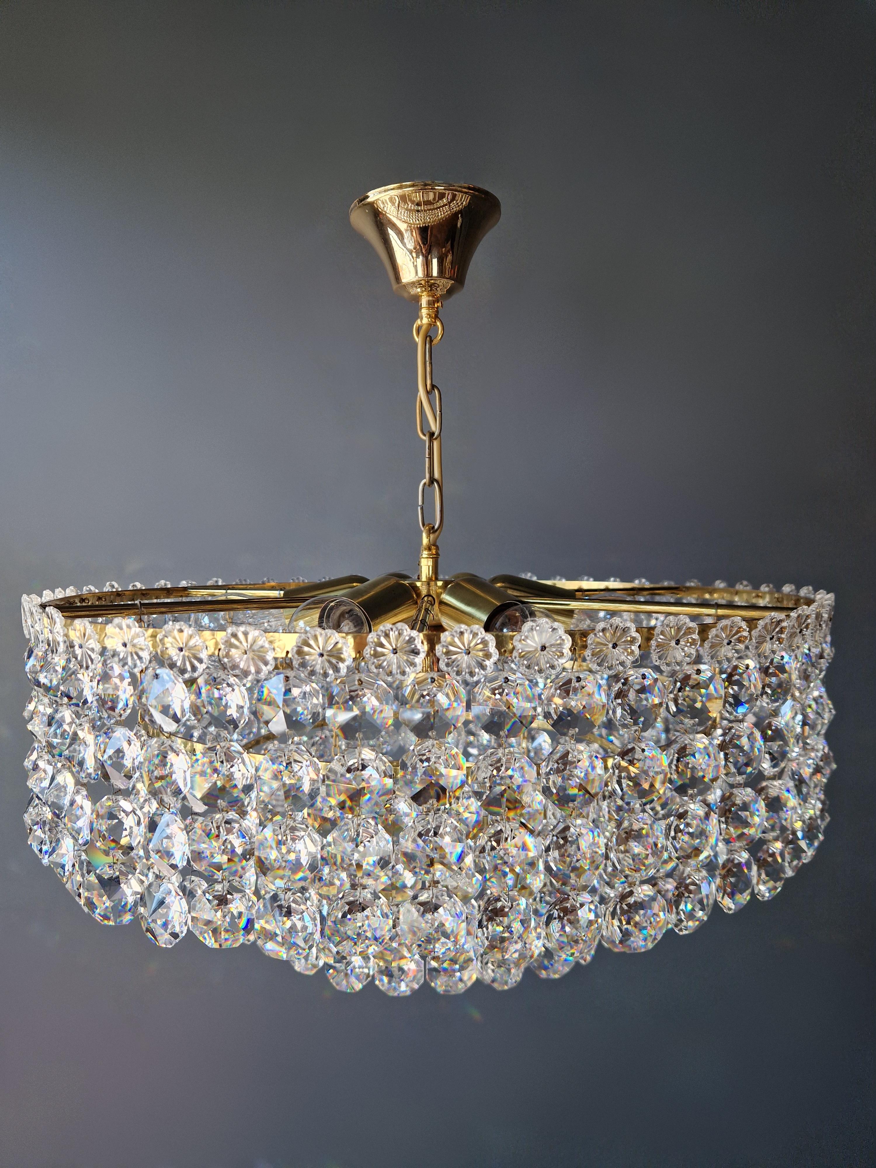 Low Plafonnier Crystal Chandelier Brass Lustre Ceiling Art Deco Gold Sparkle 1