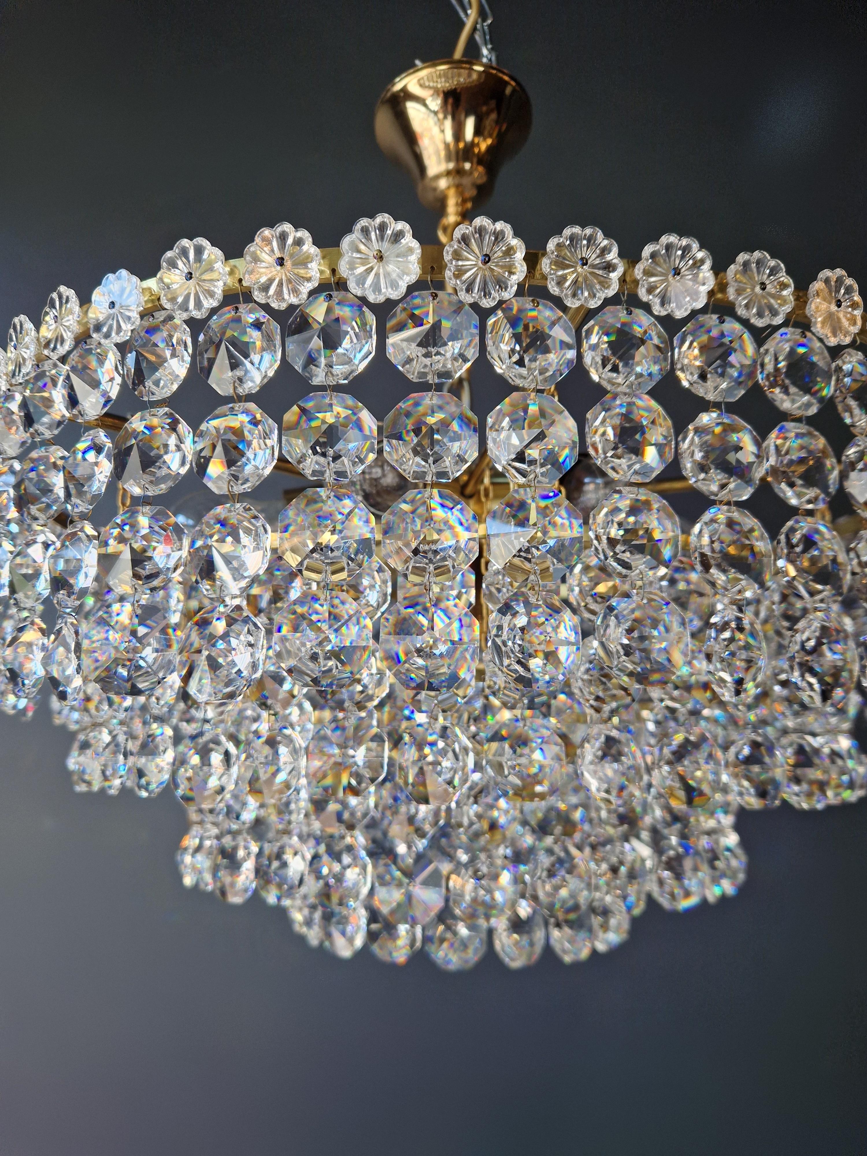 Low Plafonnier Crystal Chandelier Brass Lustre Ceiling Art Deco Gold Sparkle 2