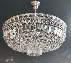 Low Plafonnier Crystal Chandelier Brass Lustre Ceiling Art Deco Silver Chrome