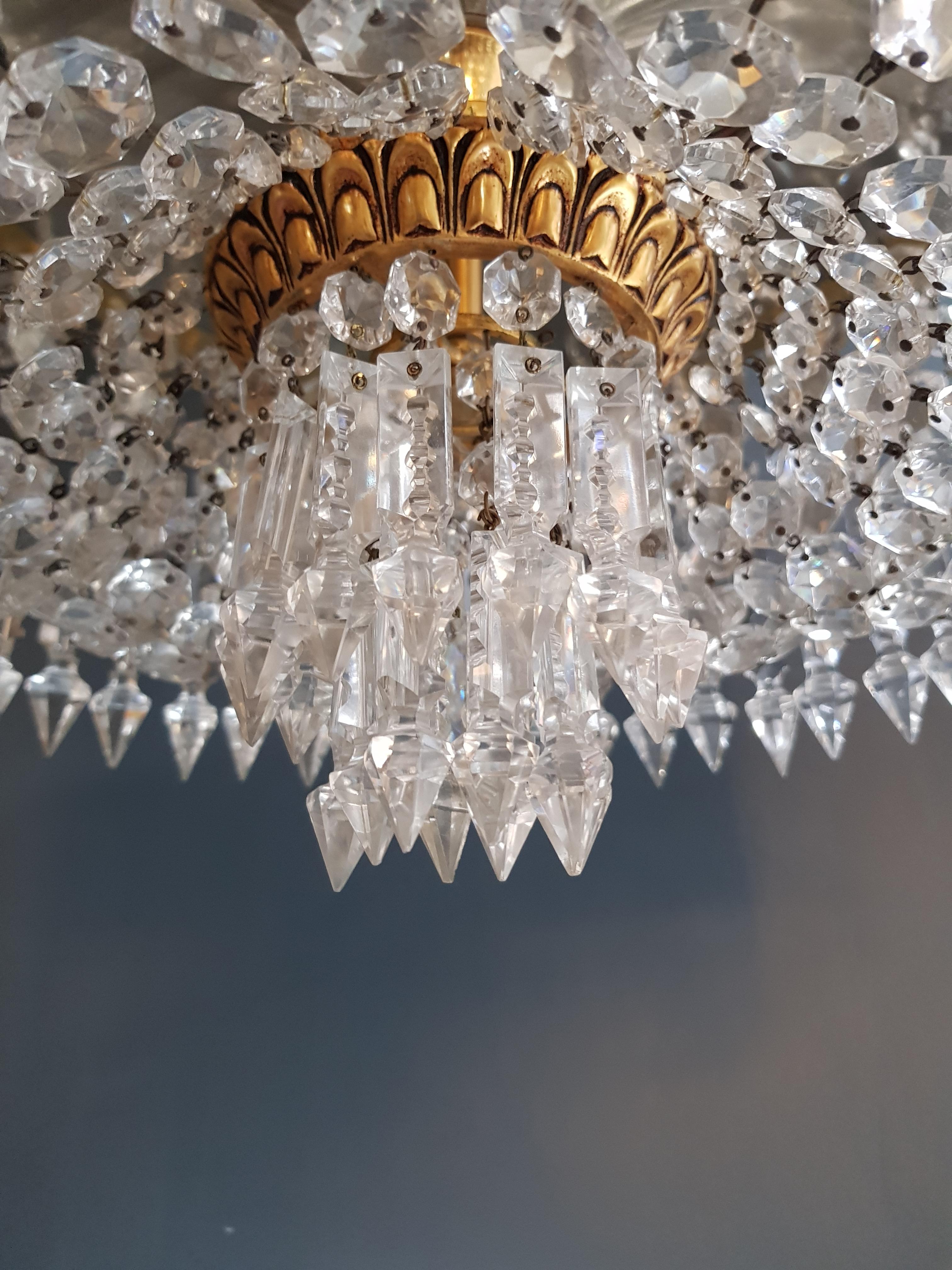 Modern Low Plafonnier Crystal Chandelier Brass Lustre Ceiling Lamp Antique Art Nouveau