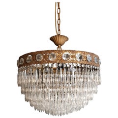 Low Plafonnier Crystal Chandelier Brass Lustre Ceiling Lamp Antique Art Nouveau