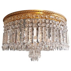 Low Plafonnier Crystal Chandelier Brass Lustre Ceiling Lamp Antique Art Nouveau