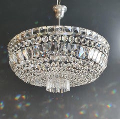Low Plafonnier Crystal Chandelier Chrome Lustre Ceiling Art Deco Silver