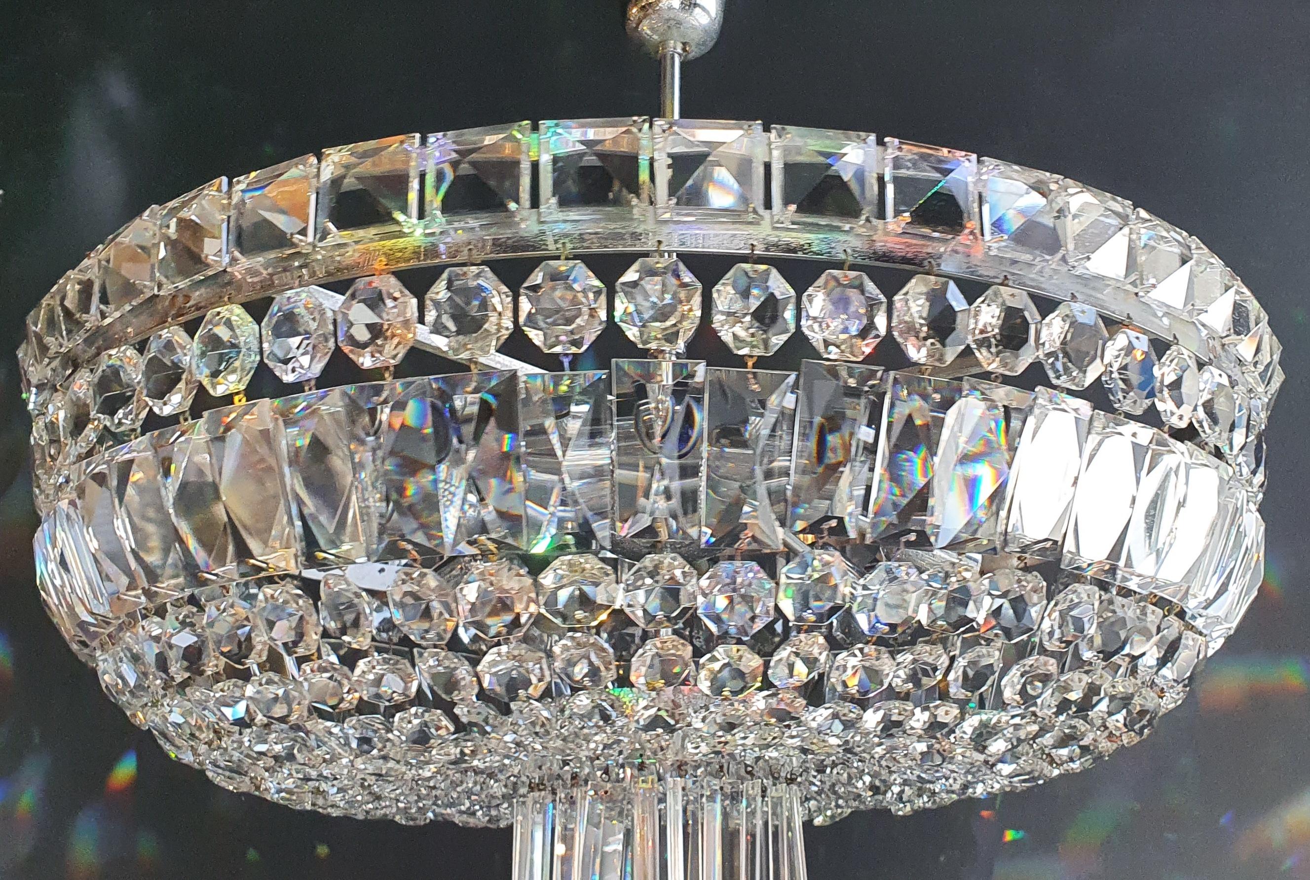 Art déco Plafonnier bas lustre en cristal lustré chromé Art Déco Silver en vente