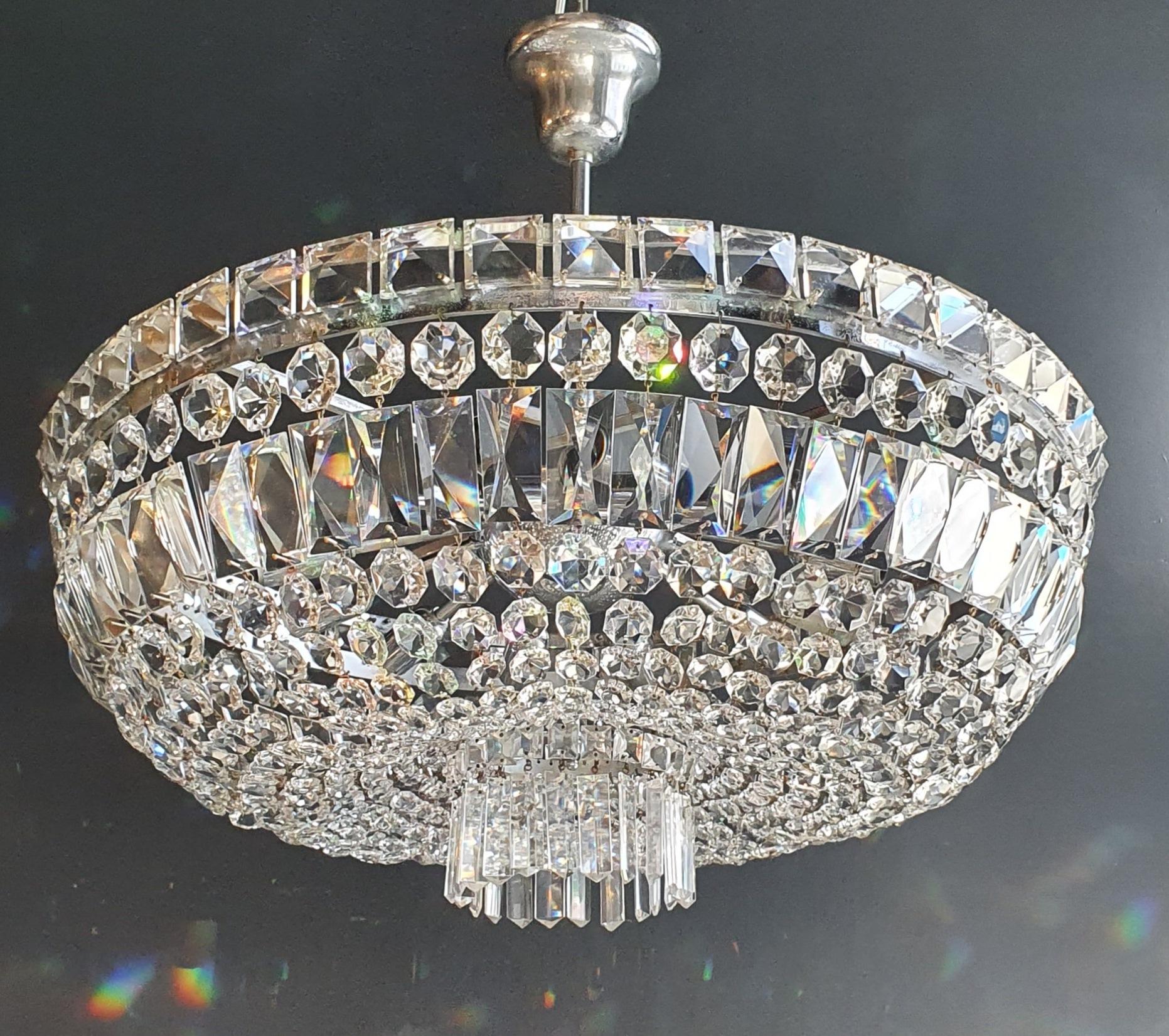 Annodato a mano Plafonnier basso lampadario di cristallo cromo lustro soffitto Art Deco Silver in vendita