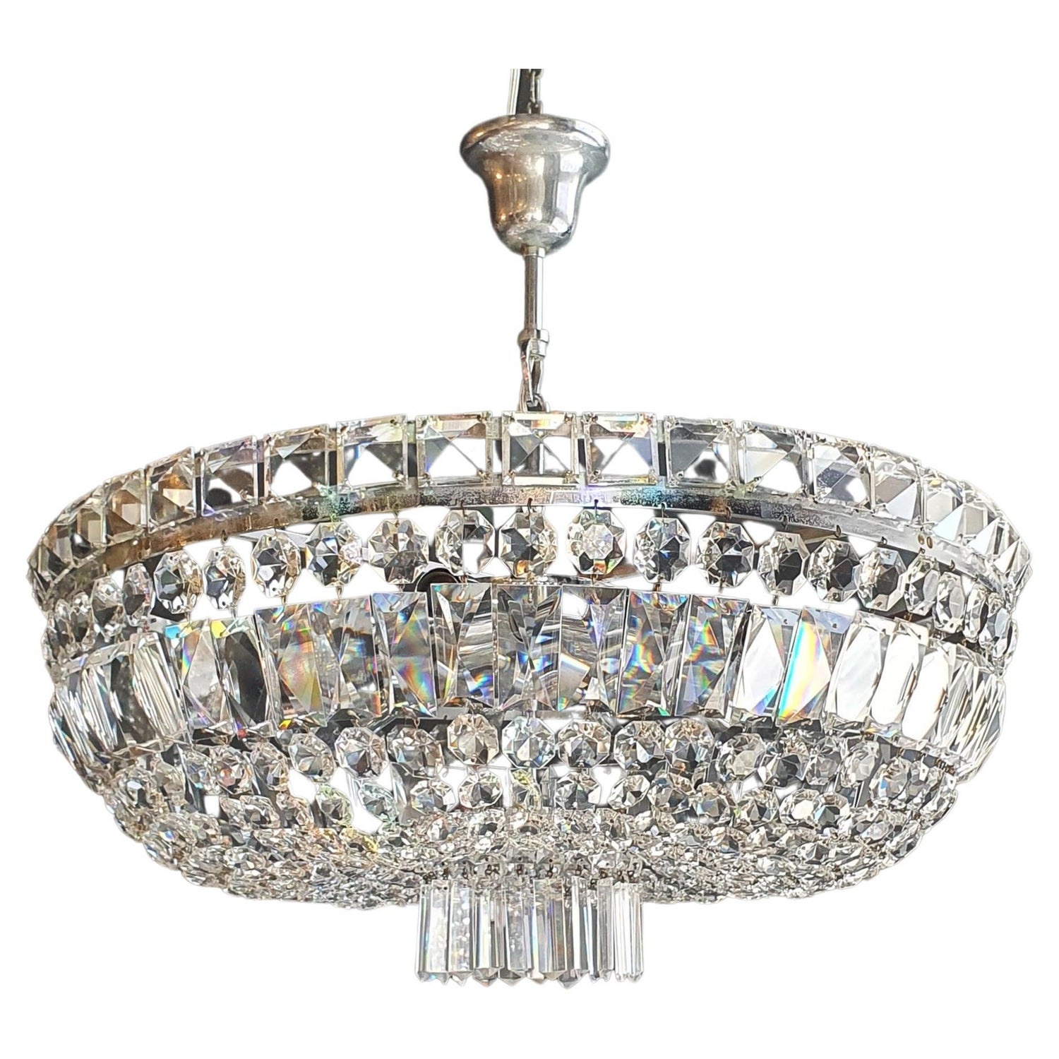 Low Plafonnier Silver Crystal Chandelier Lustre Ceiling Lamp Antique Chrome  For Sale at 1stDibs | crystal lustre, ctm ceiling lights, lustre light
