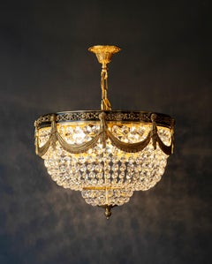 Lampadario basso in cristallo Plafonnier in ottone dorato Art Deco New