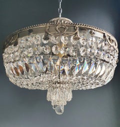 Low Flat Plafonnier Crystal Chandelier Lustre Ceiling Light Antique Silver Clear