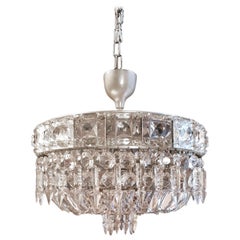 Low Plafonnier Silver Crystal Chandelier Lustre Ceiling Lamp Vintage Chrome