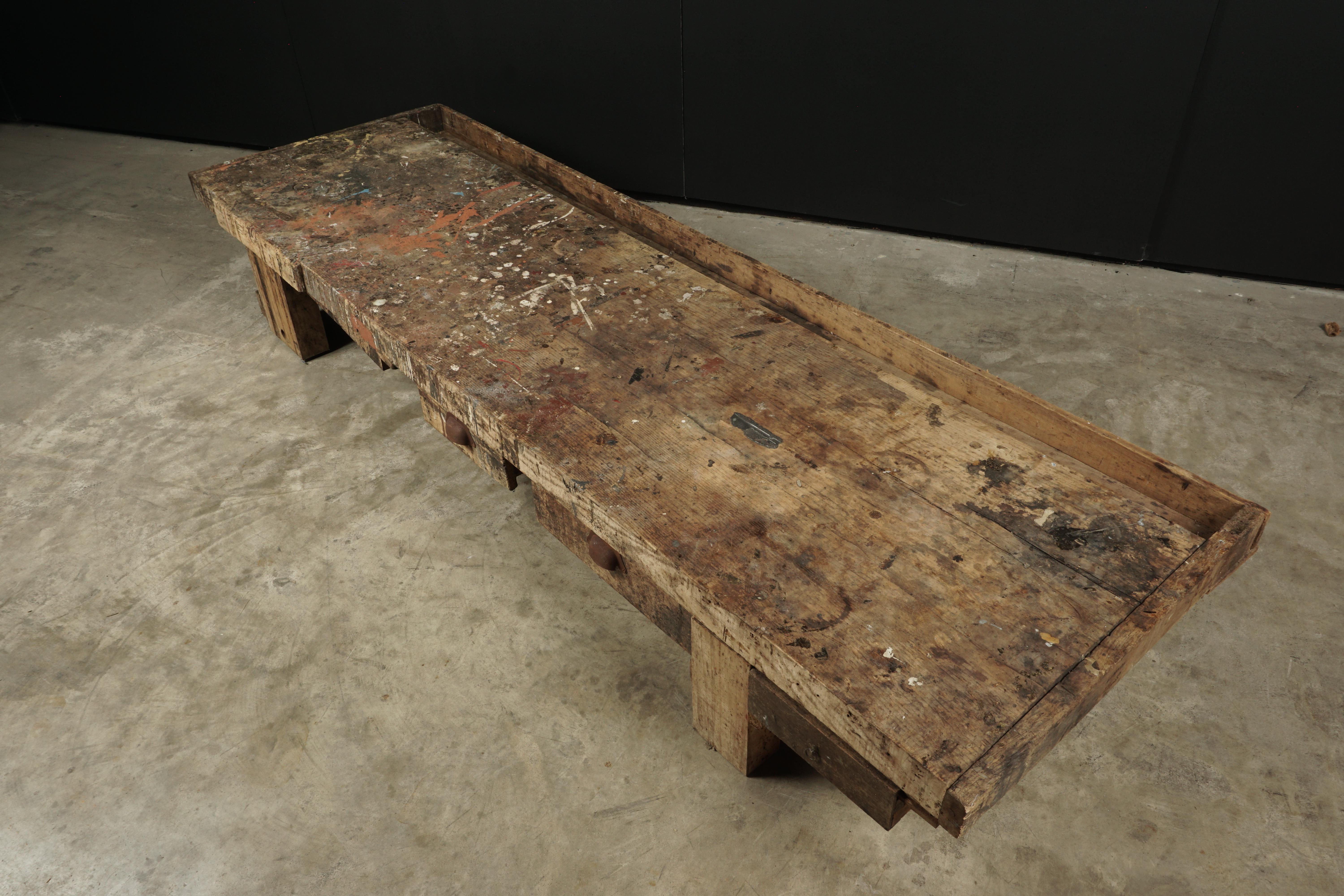 European Large Primitive Coffee Table from France, circa 1950