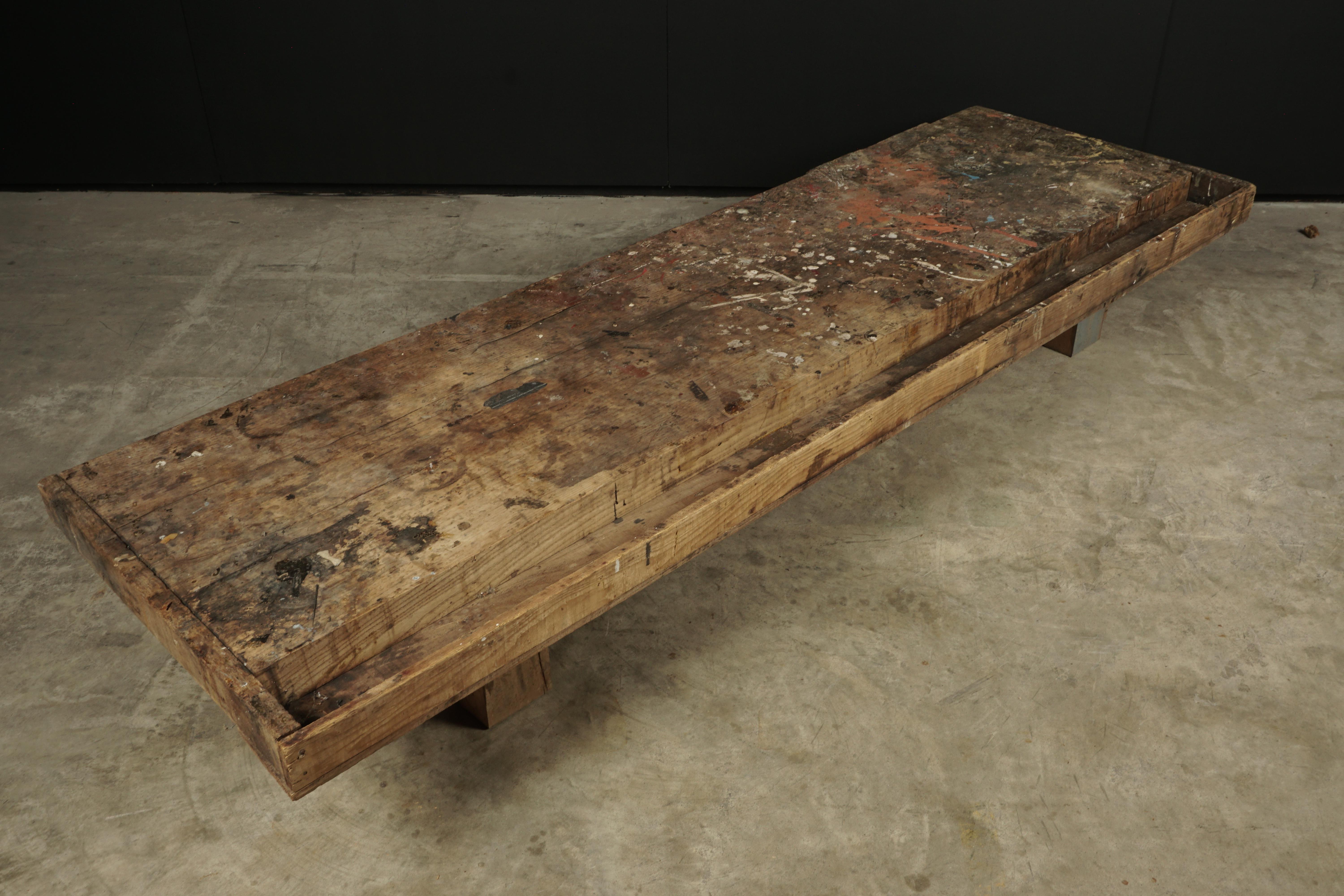 Pine Large Primitive Coffee Table from France, circa 1950