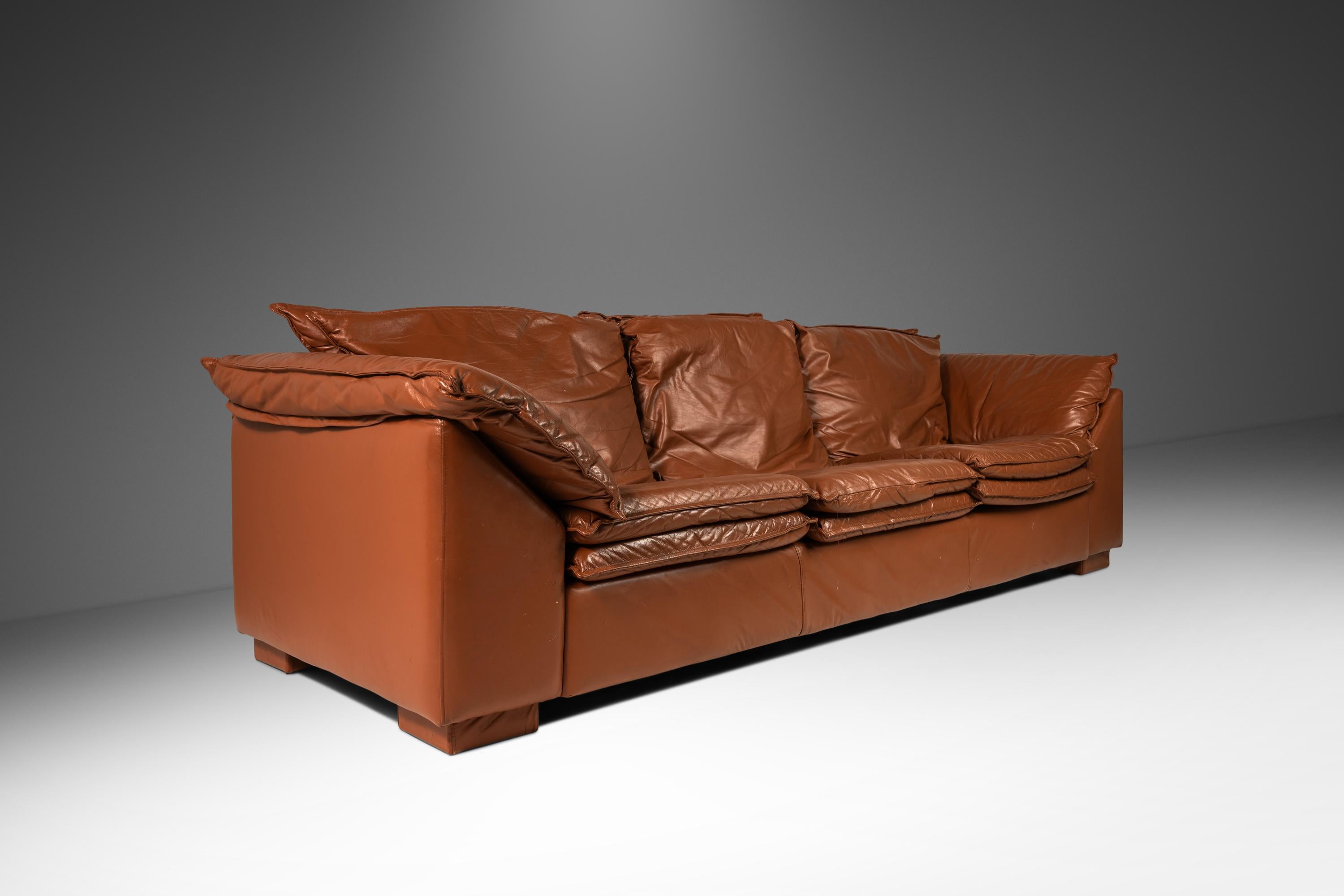 Low Profile Sofa in Cognac Brown Leather in the Manner of Niels Eilersen, 1980's 4