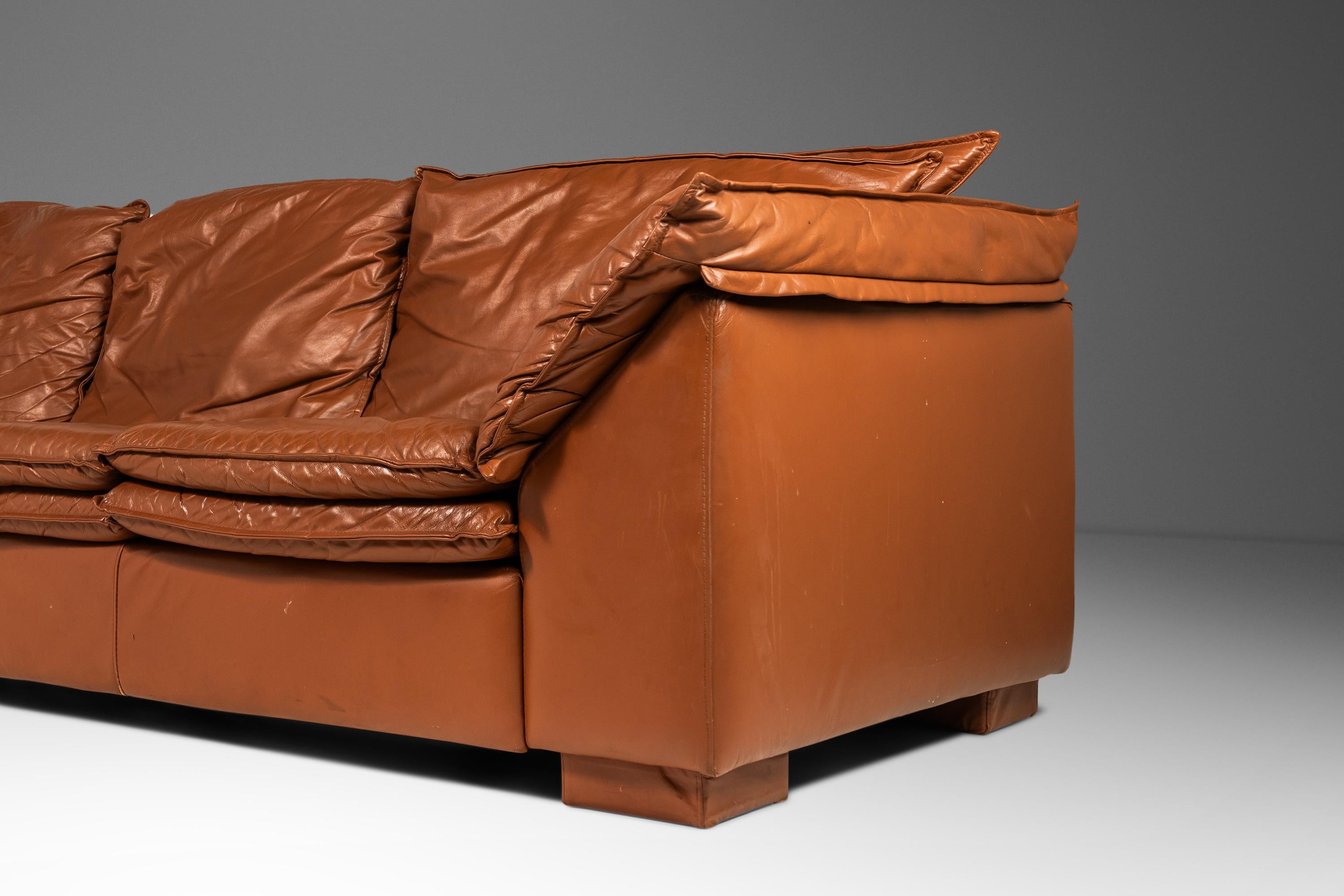 Low Profile Sofa in Cognac Brown Leather in the Manner of Niels Eilersen, 1980's For Sale 5