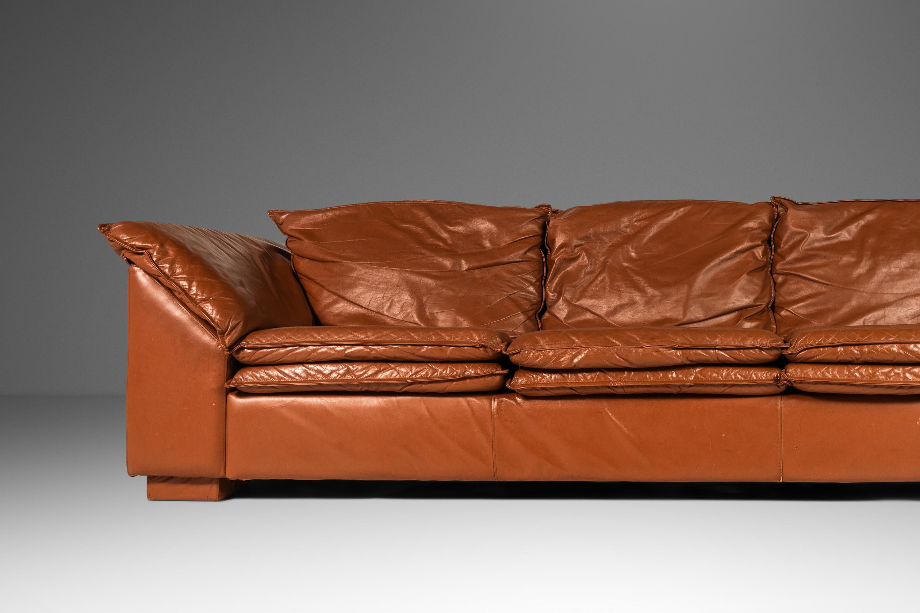 Low Profile Sofa in Cognac Brown Leather in the Manner of Niels Eilersen, 1980's For Sale 6