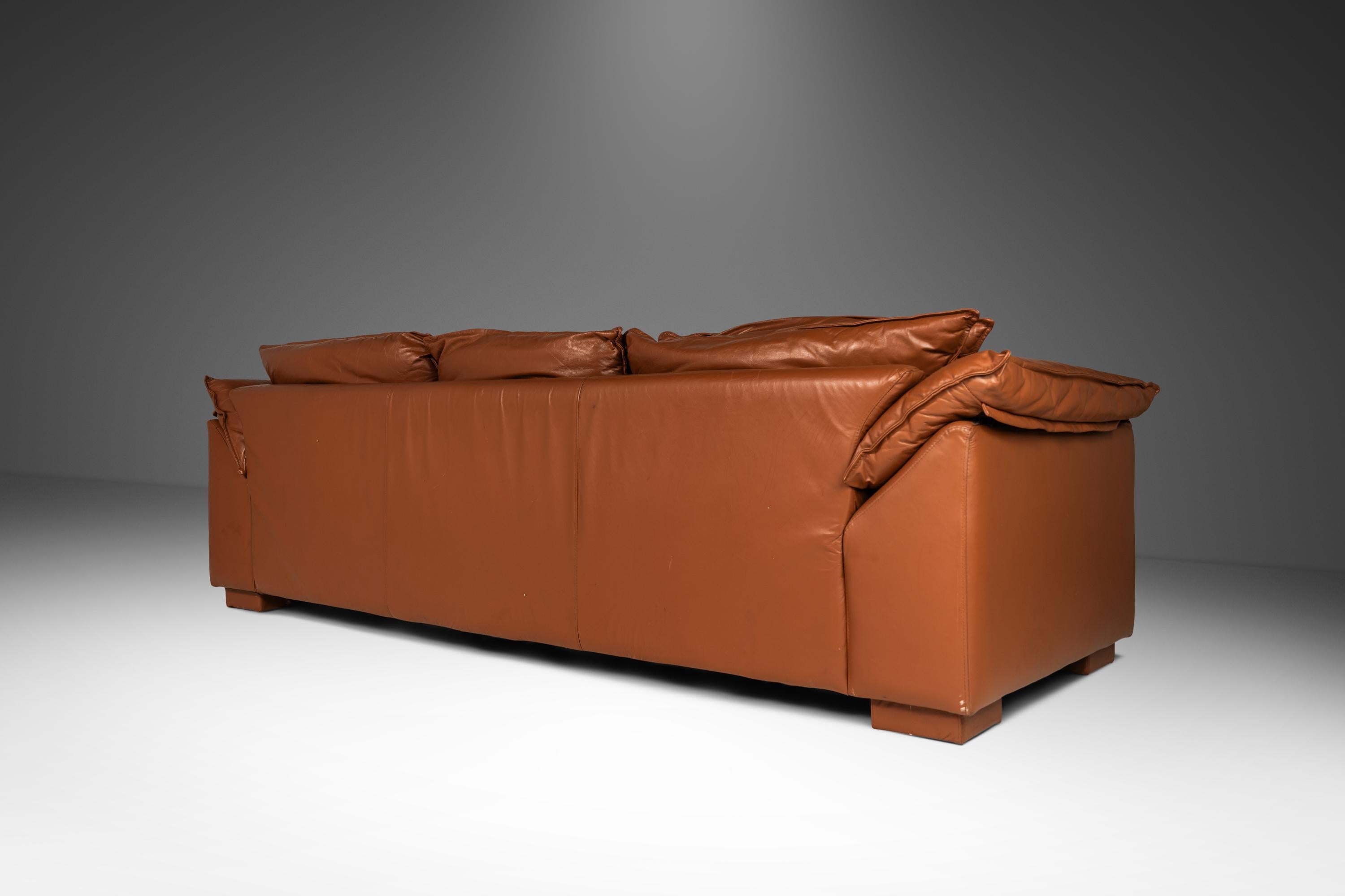 Low Profile Sofa in Cognac Brown Leather in the Manner of Niels Eilersen, 1980's For Sale 8