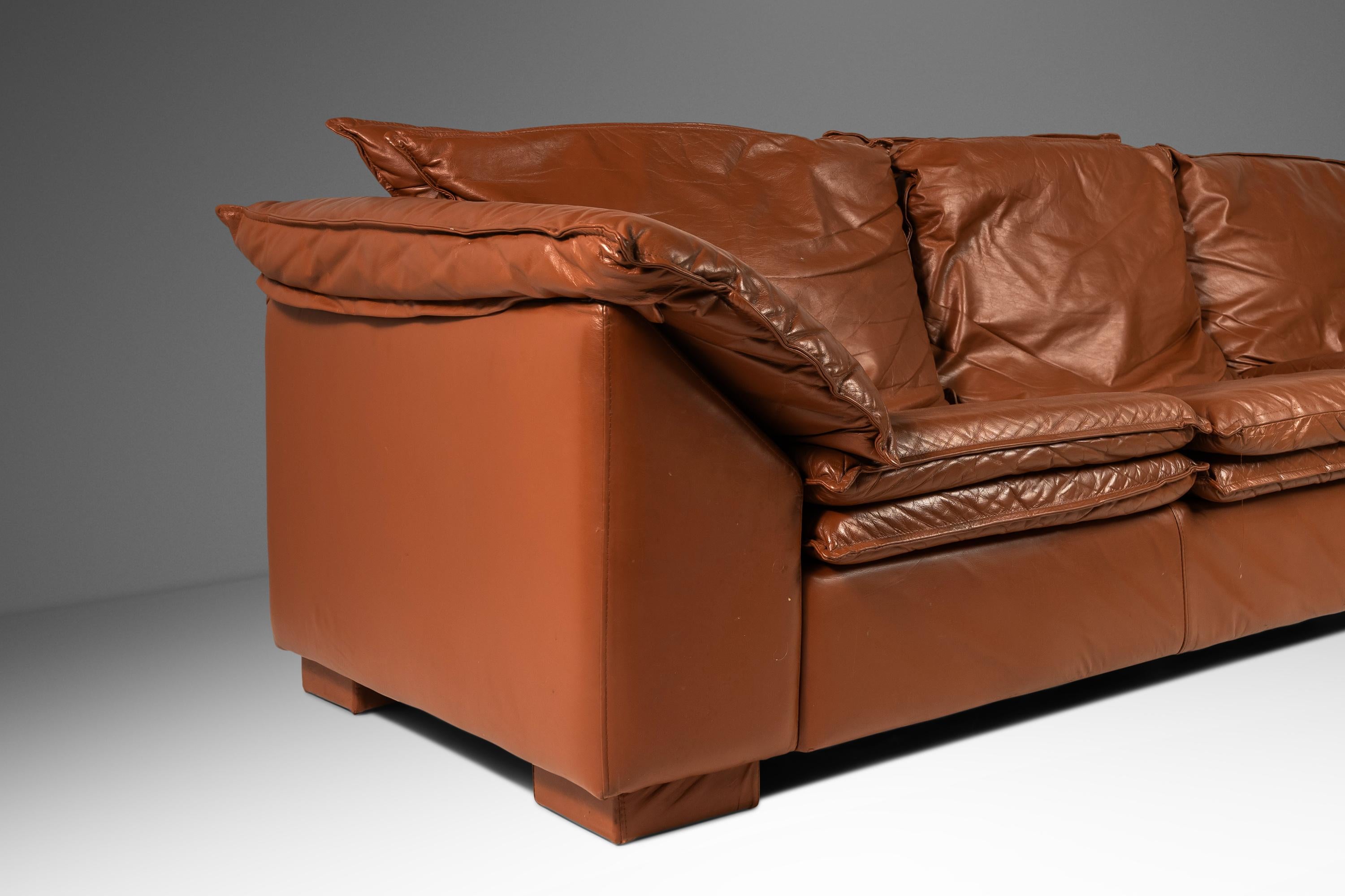 Low Profile Sofa in Cognac Brown Leather in the Manner of Niels Eilersen, 1980's For Sale 11