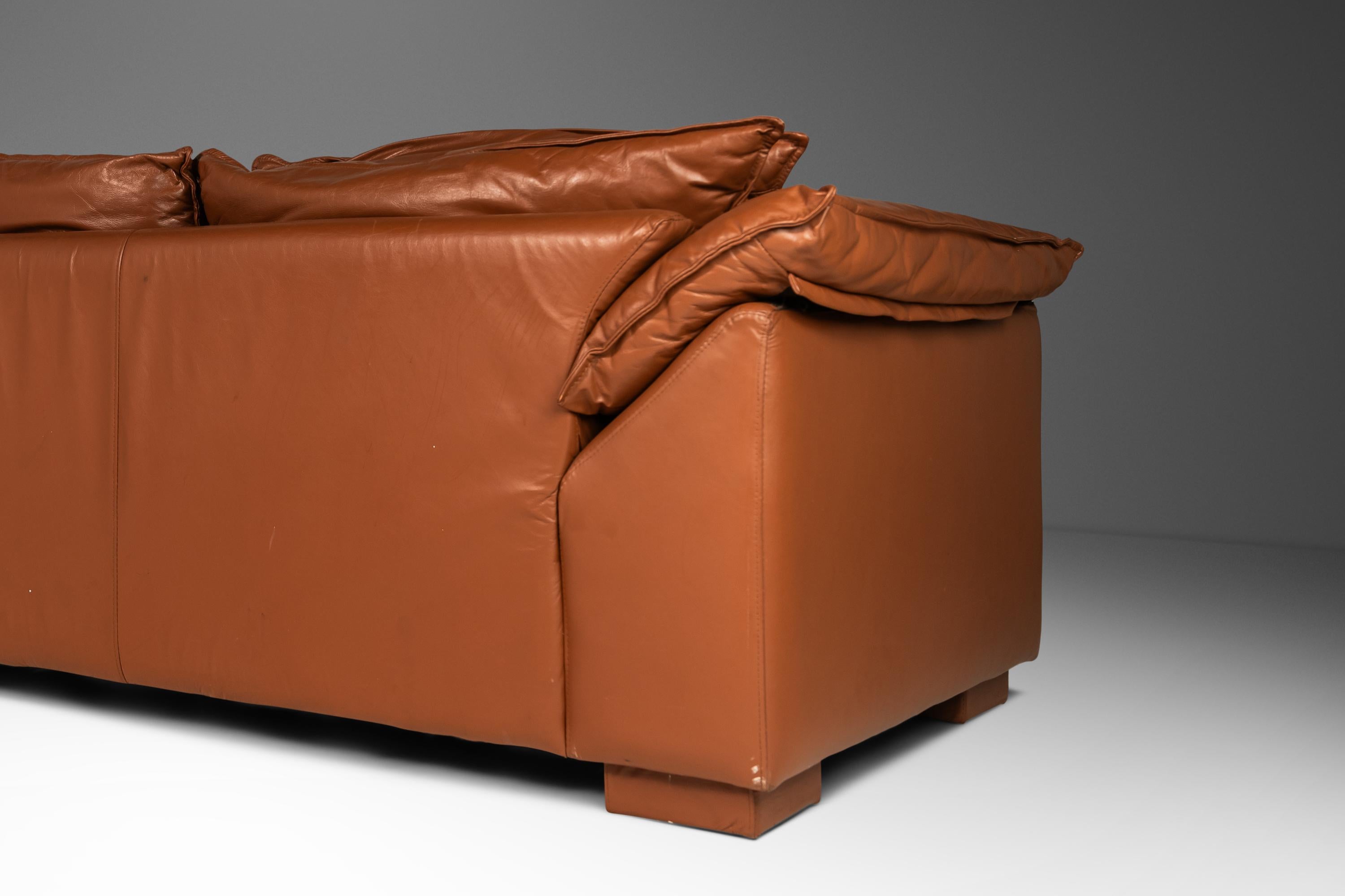 Low Profile Sofa in Cognac Brown Leather in the Manner of Niels Eilersen, 1980's For Sale 13