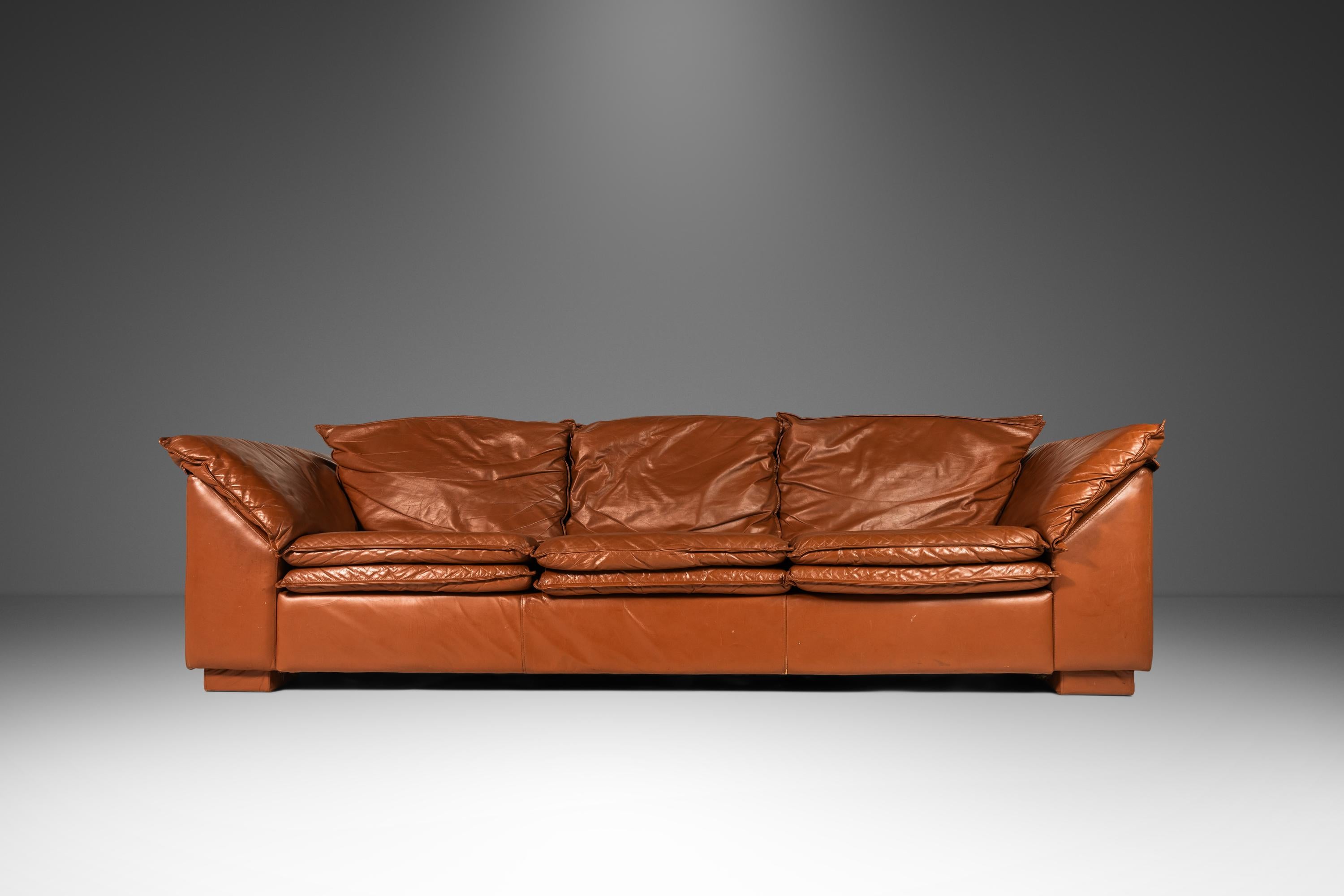 Late 20th Century Low Profile Sofa in Cognac Brown Leather in the Manner of Niels Eilersen, 1980's