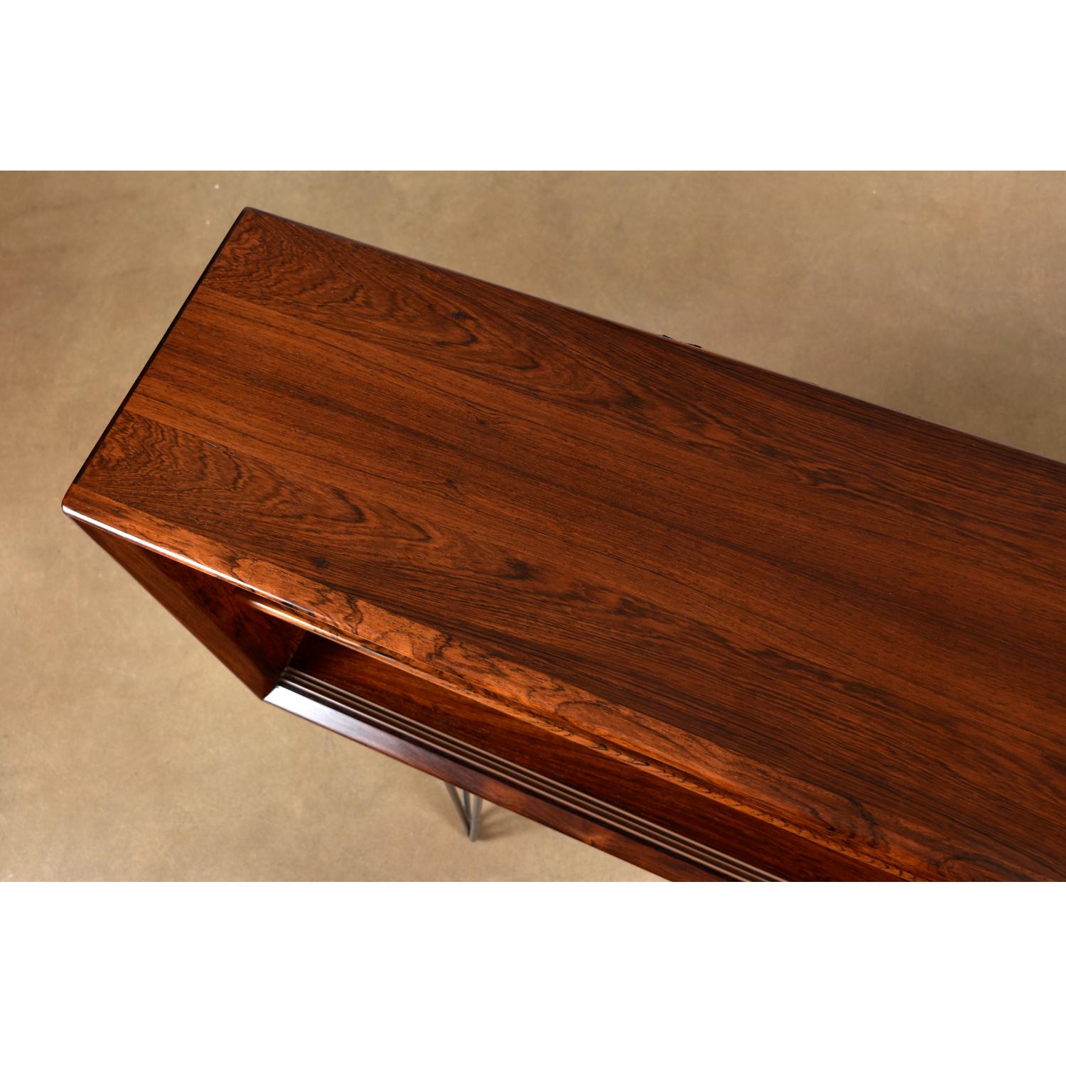 Low Profile Danish Rosewood Bookcase or Media Stand on Hairpin Legs 1