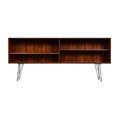 Low Profile Danish Rosewood Bookcase or Media Stand on Hairpin Legs