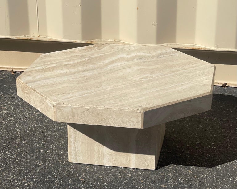 Low Profile Italian Travertine Octagonal Side Table For Sale at 1stDibs