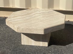 Low Profile Italian Travertine Octagonal Side Table