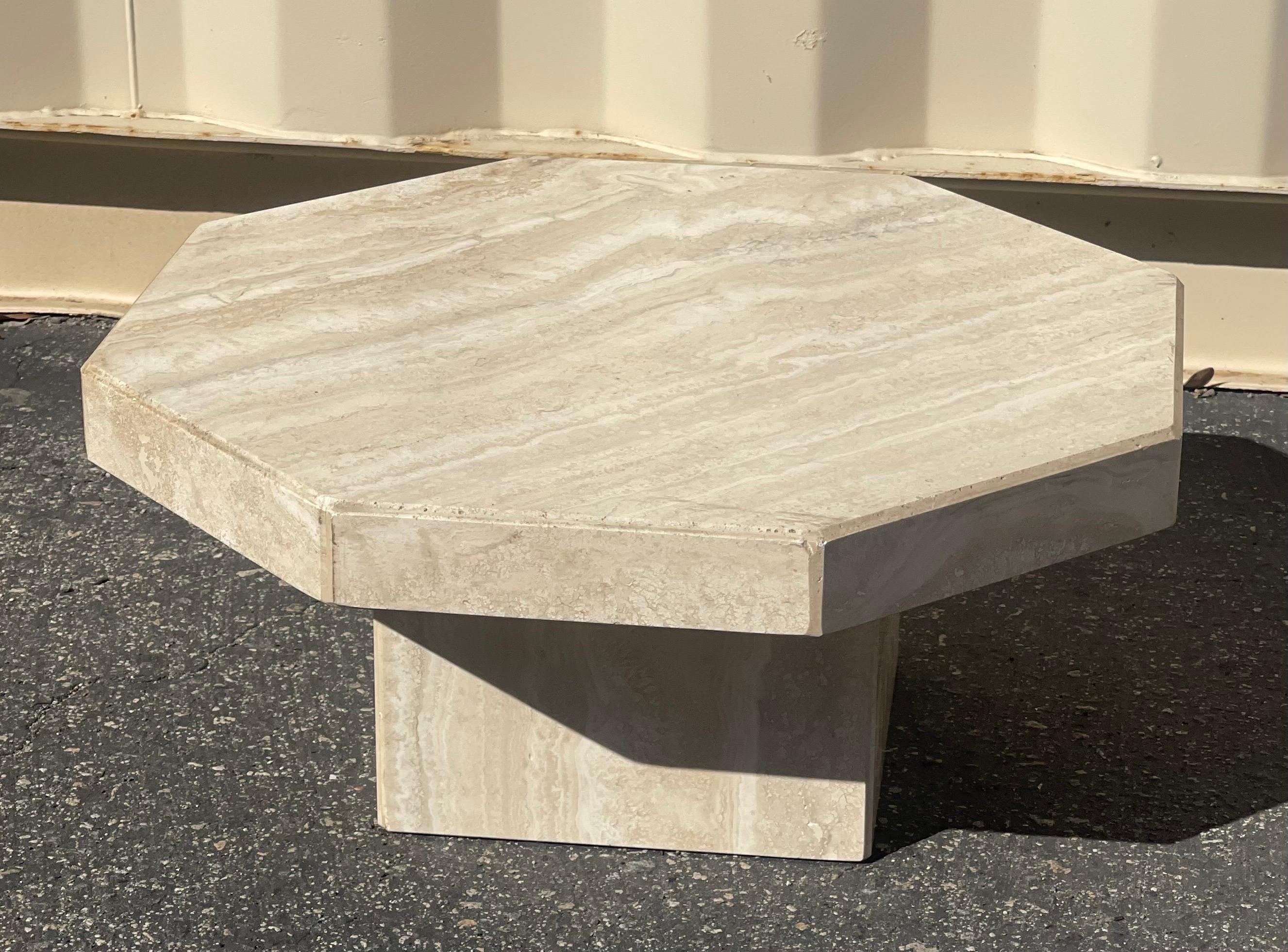 Low Profile Italian Travertine Octagonal Side Table In Good Condition For Sale In San Diego, CA