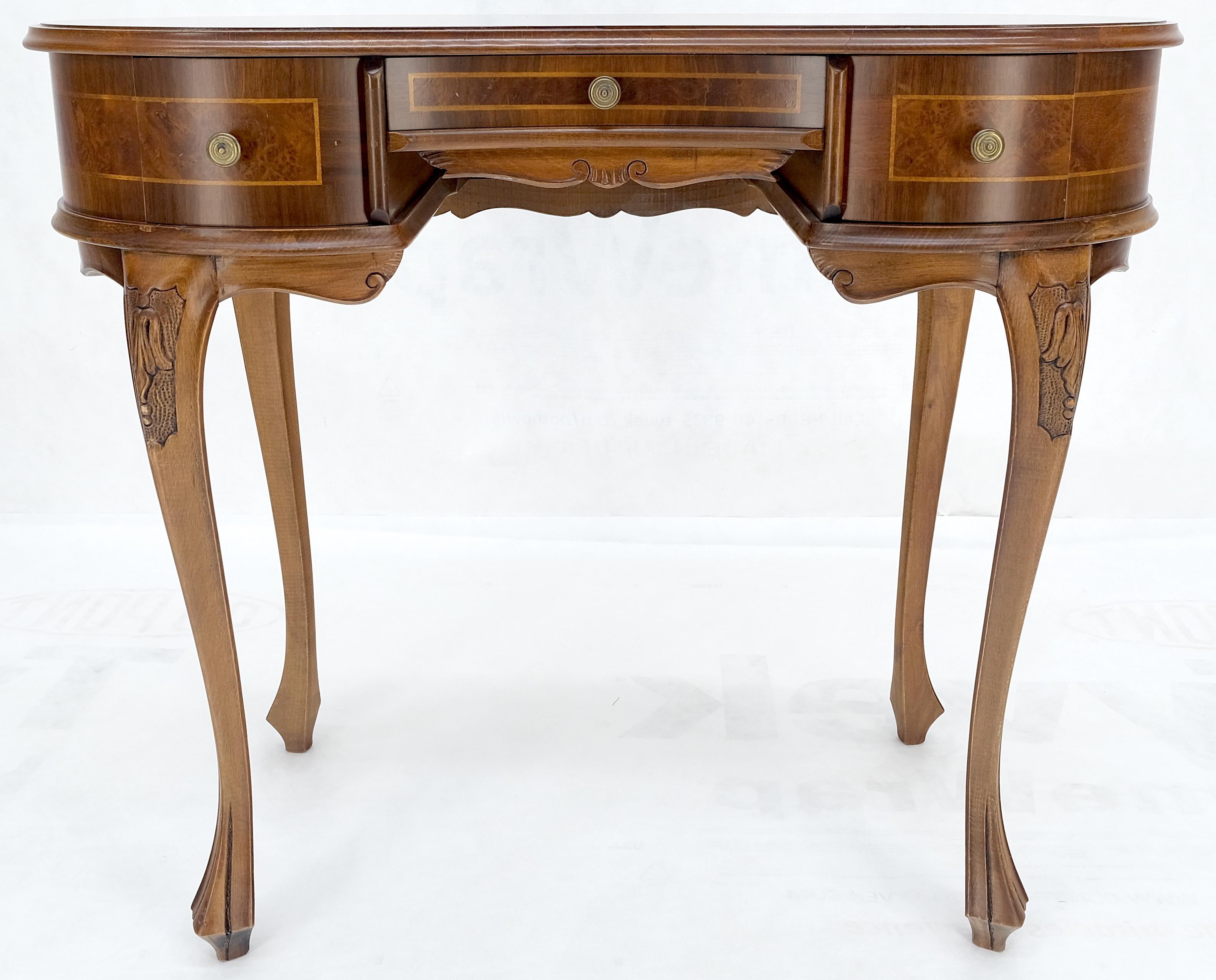 Federal Low Profile Kidney Shape Burl Wood Compact Desk Writing Table Vanity MINT Italy For Sale