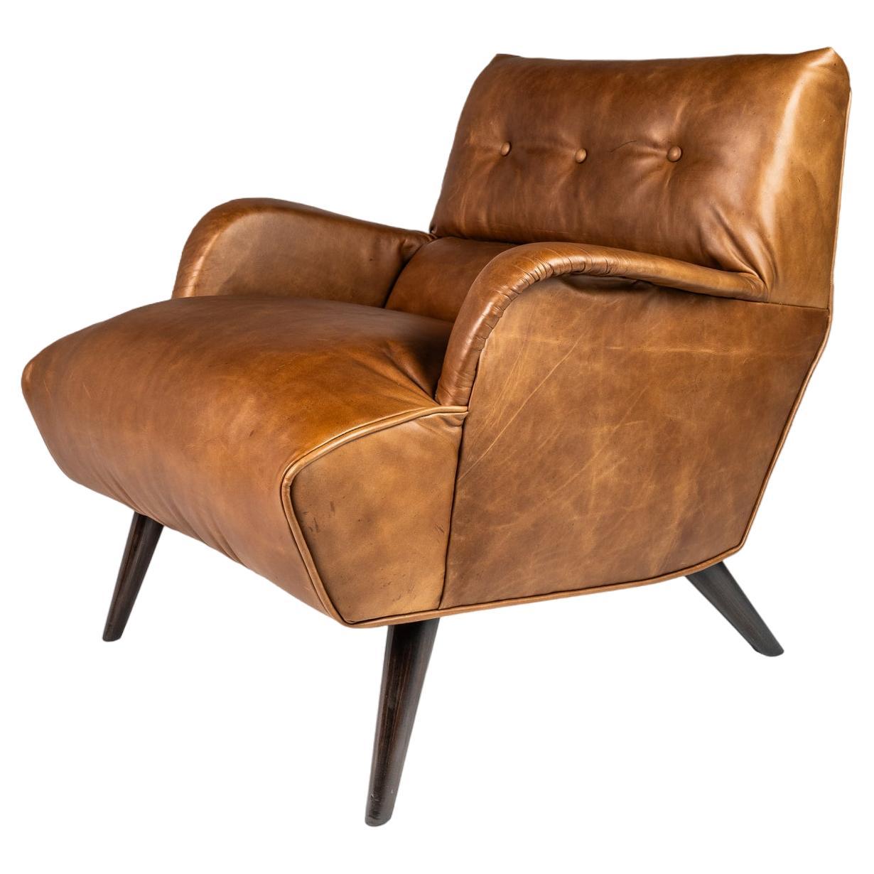 Low Profile Lounge Chair in Leather Attributed to Carlo de Carli, Italy, 1960's For Sale