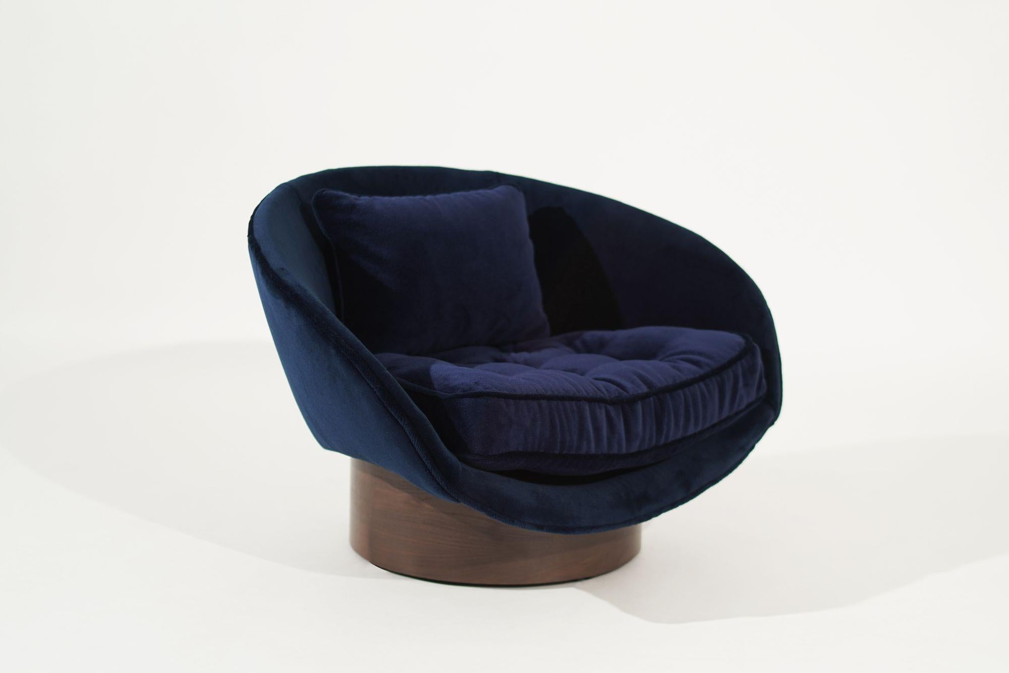 Mid-Century Modern Low Profile Lounge Chair in Navy Alpaca Velvet by Adrian Pearsall, C. 1950s For Sale