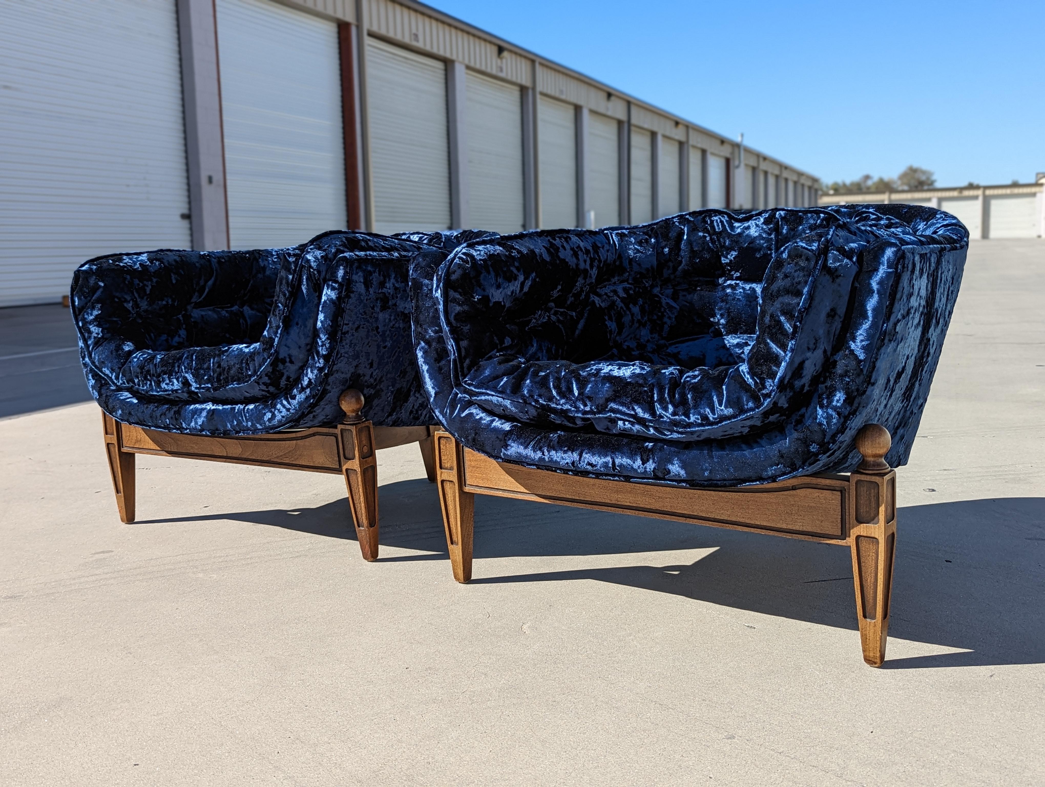 Velvet Low Profile Lounge Chairs by Castro Convertibles Circa 1960s Mid Century For Sale