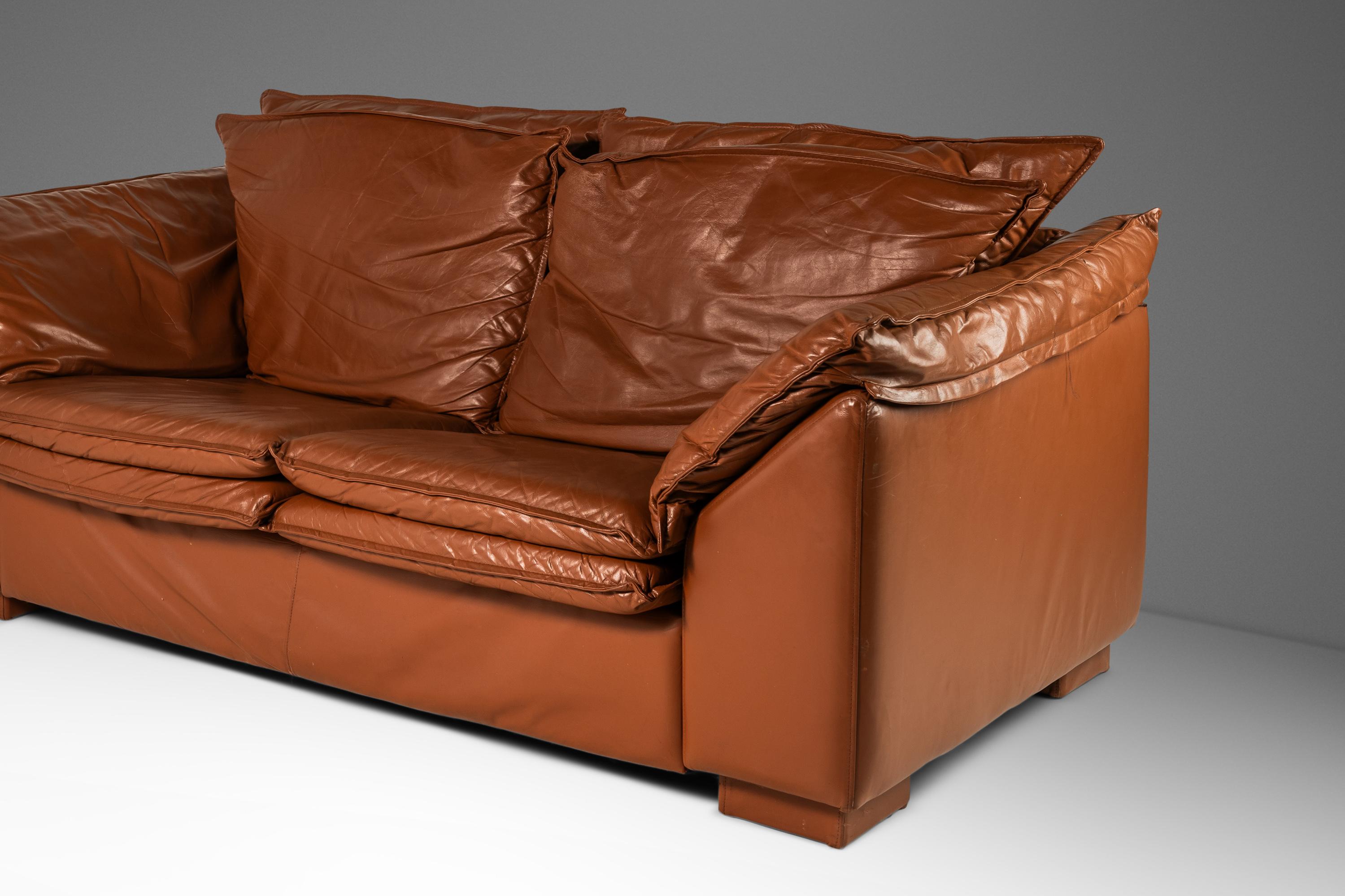 Low Profile Loveseat Sofa in Leather in the Manner of Niels Eilersen, c. 1980's For Sale 9
