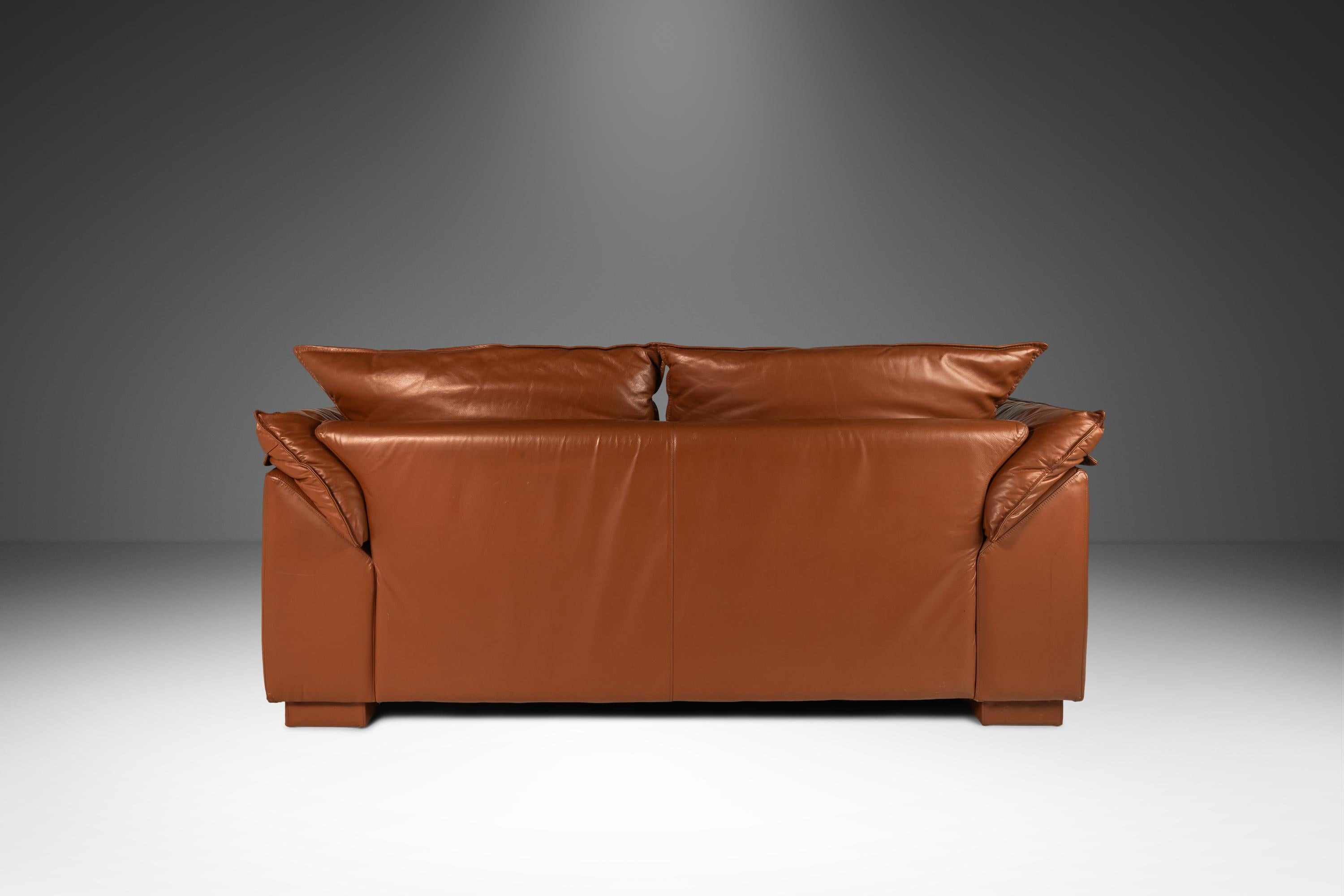 Mid-Century Modern Low Profile Loveseat Sofa in Leather in the Manner of Niels Eilersen, c. 1980's For Sale