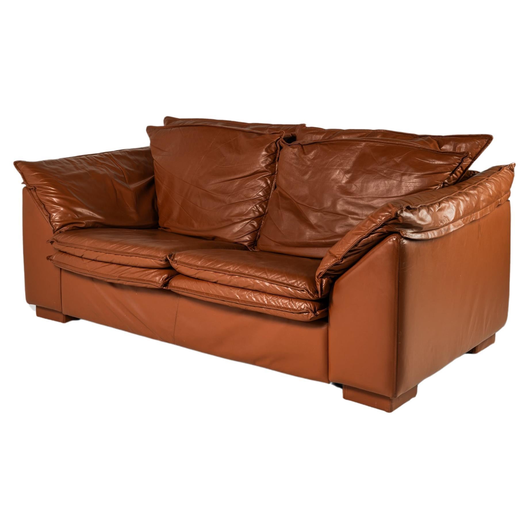 Low Profile Loveseat Sofa in Leather in the Manner of Niels Eilersen, c. 1980's For Sale