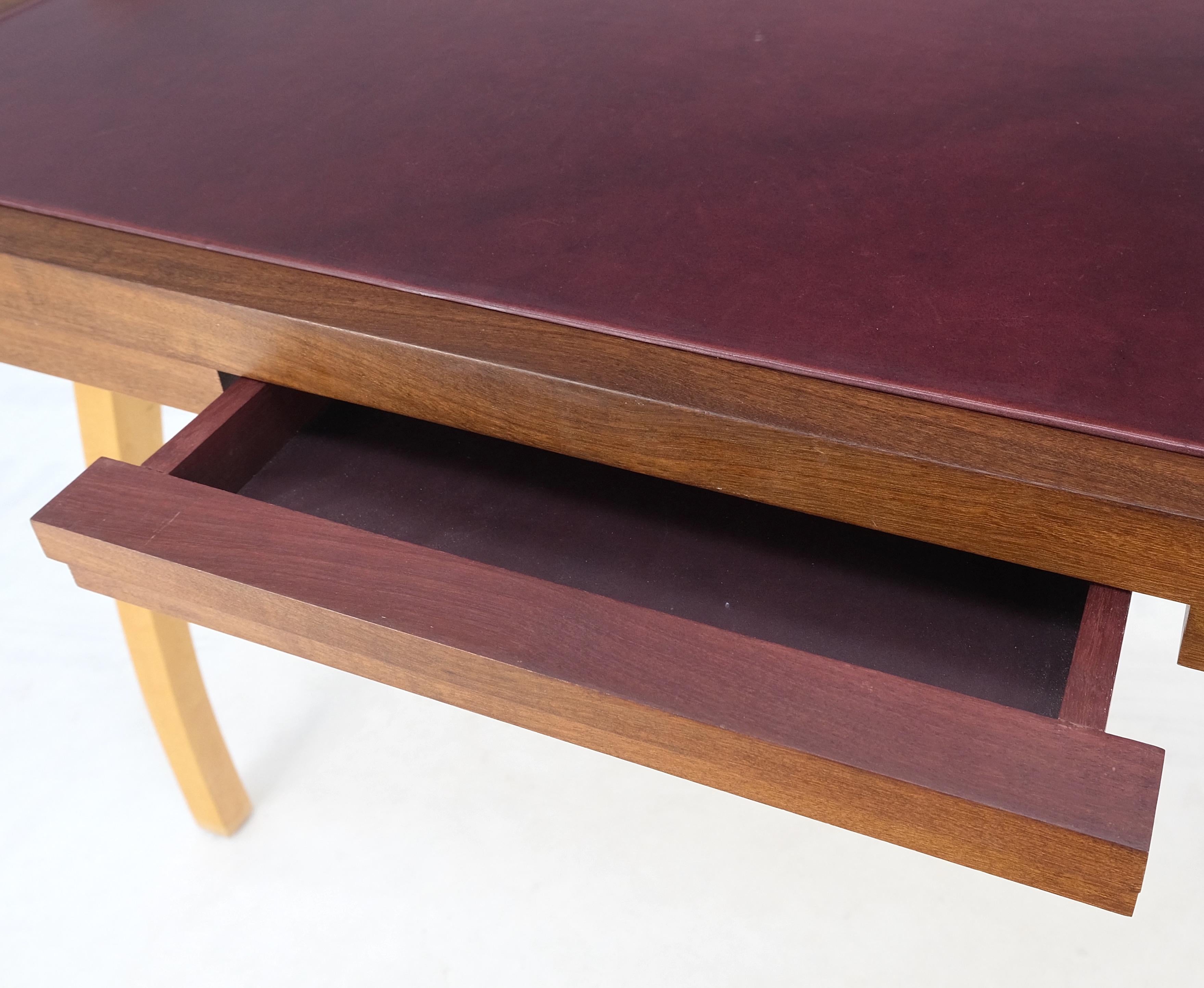 Low Profile One Drawer Mid-Century Modern Burgundy Leather Top Blonde Desk Mint! For Sale 4