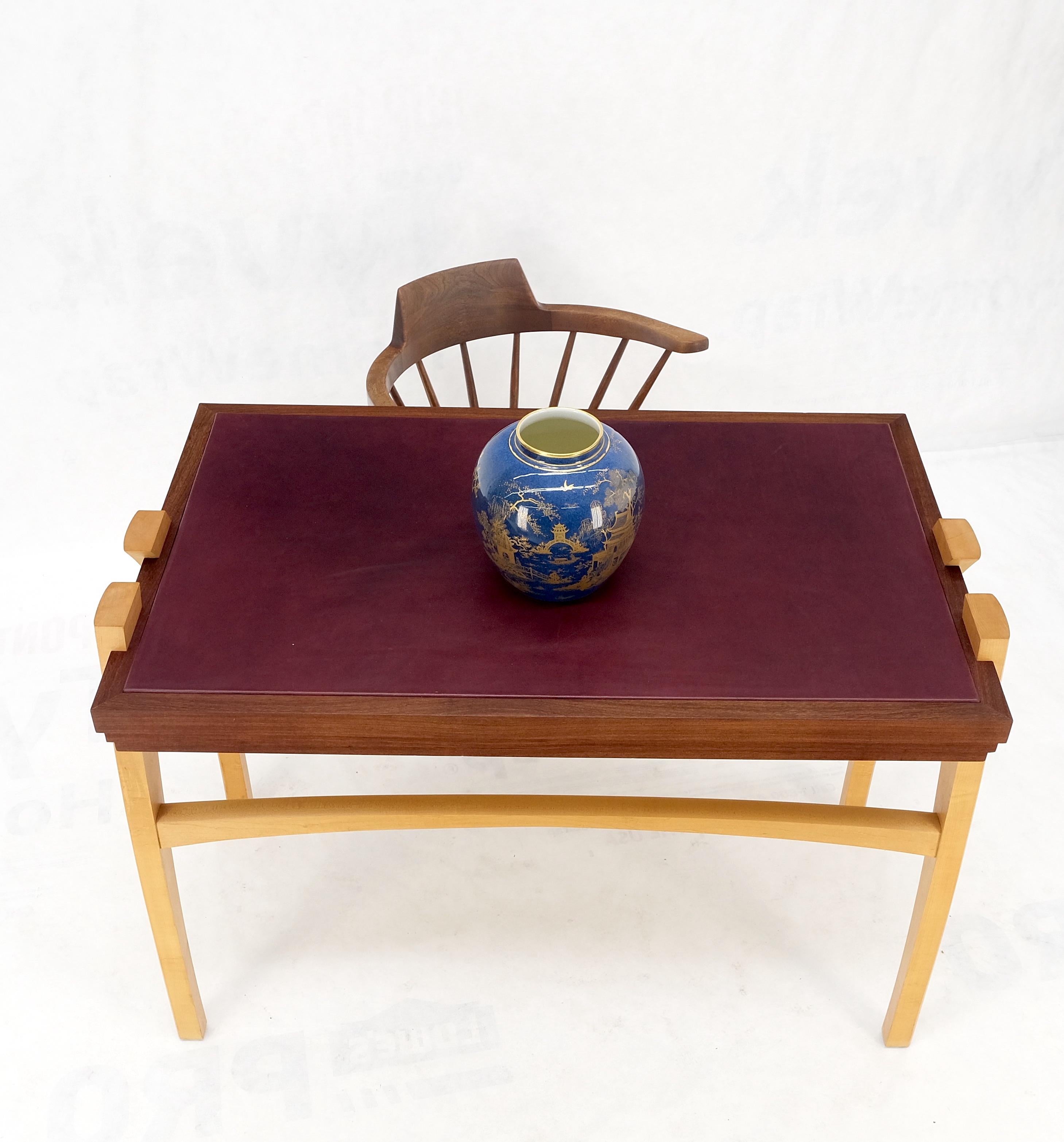 Low Profile One Drawer Mid-Century Modern Burgundy Leather Top Blonde Desk Mint! For Sale 7